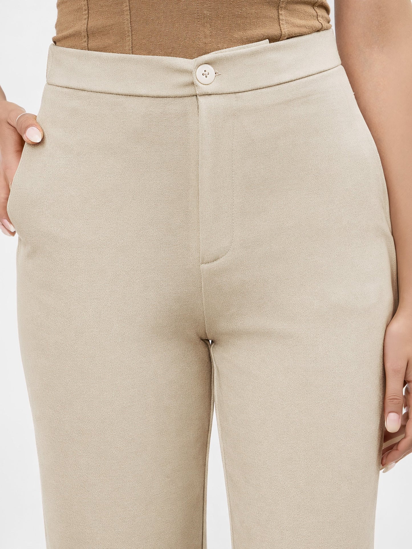 Beige Roma Straight Fit Pants