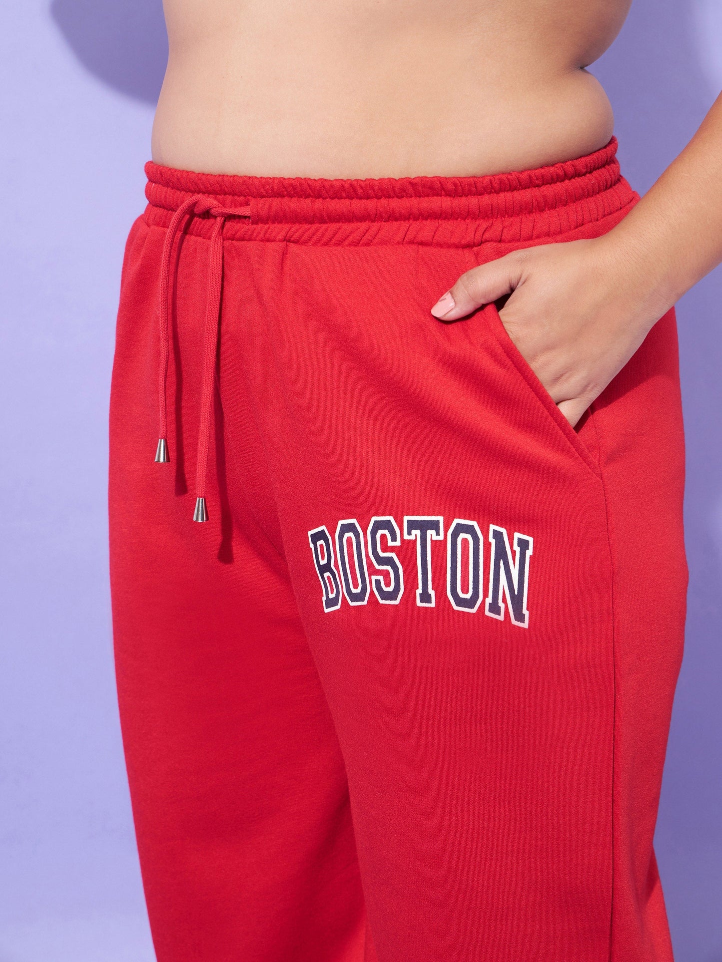 Red Fleece BOSTON Hoodie With Track Pants