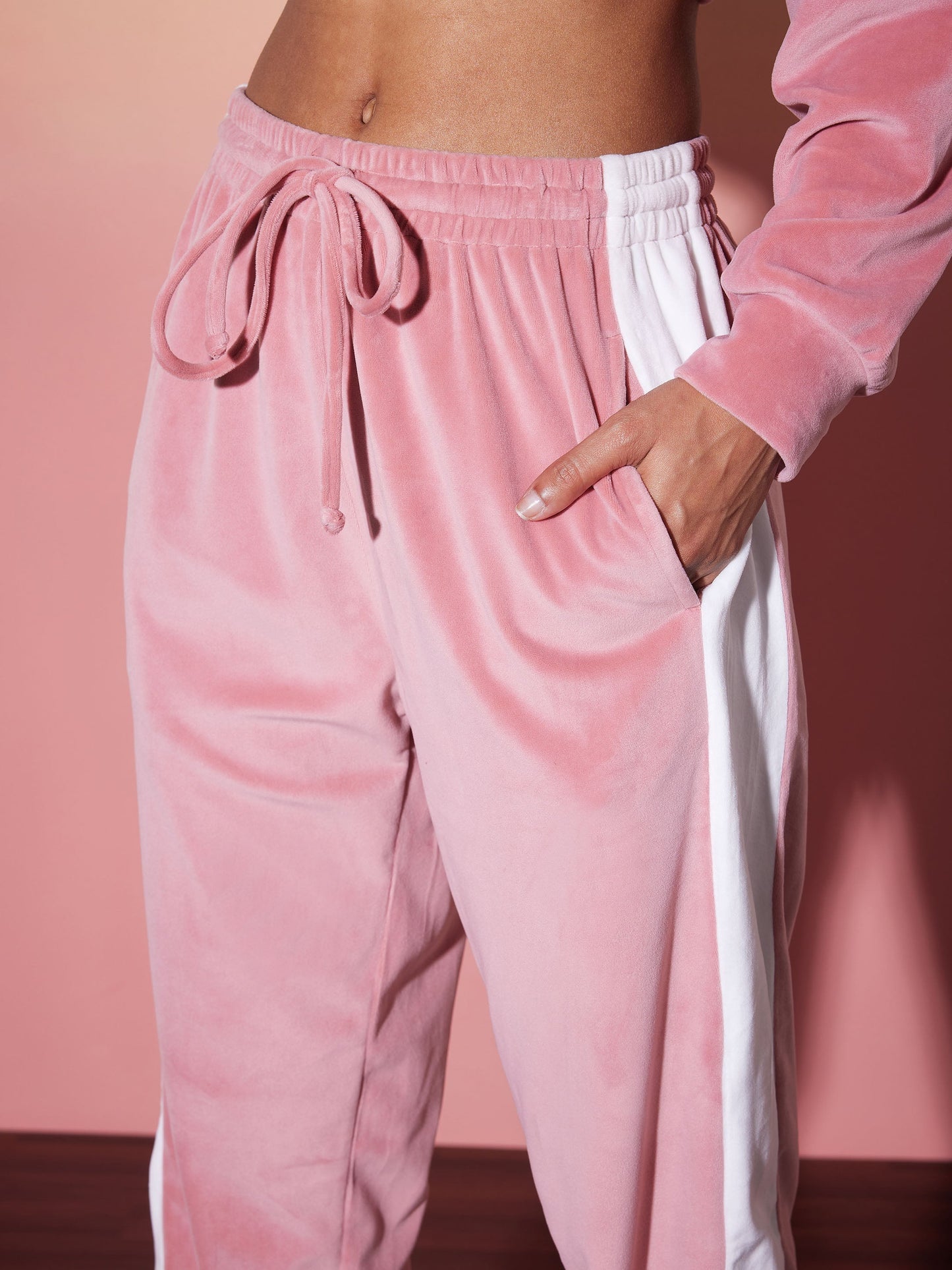Pink & White Velour Hoodie With Jogger