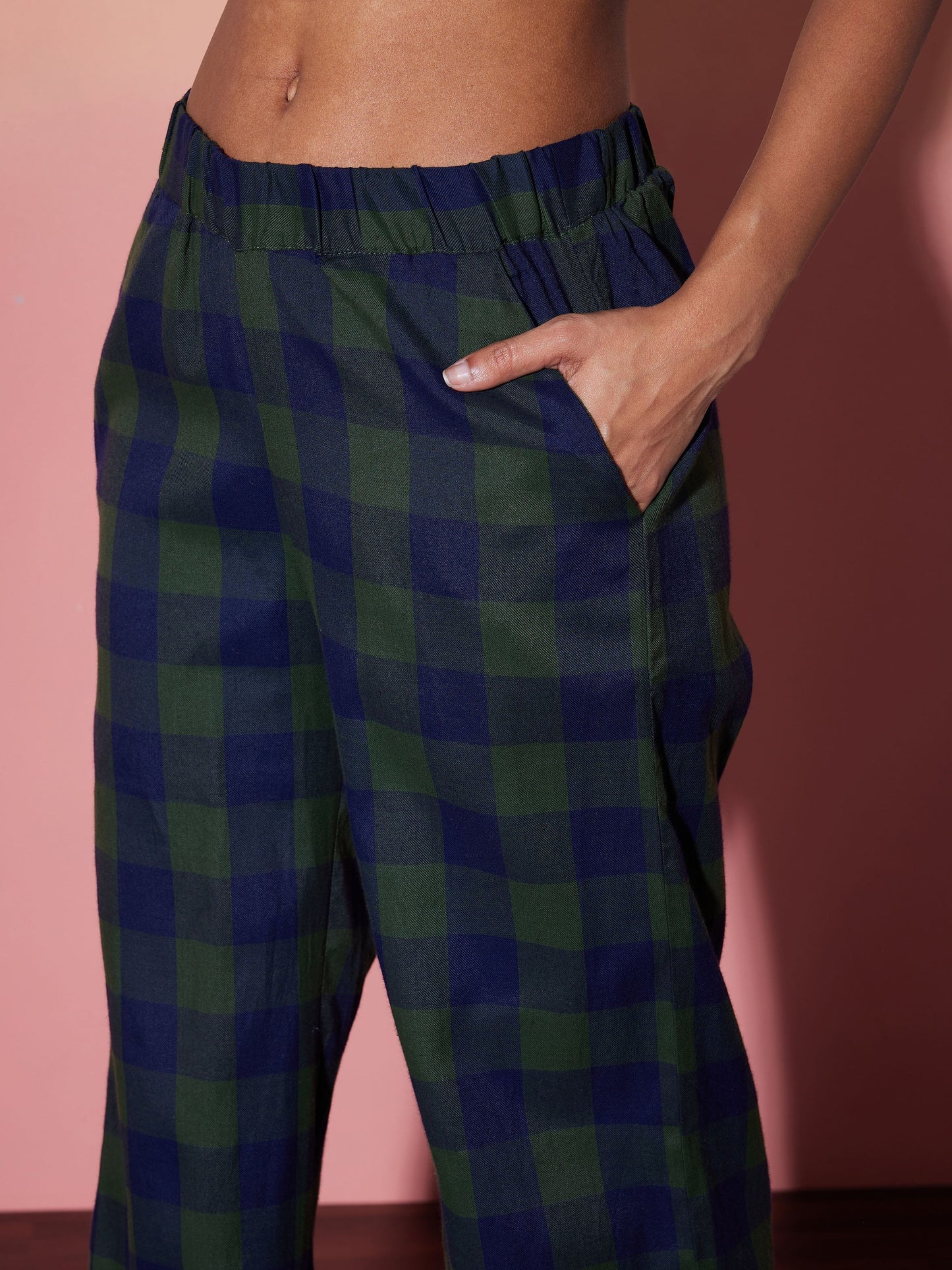 Green & Navy Check Shirt With Lounge Pants