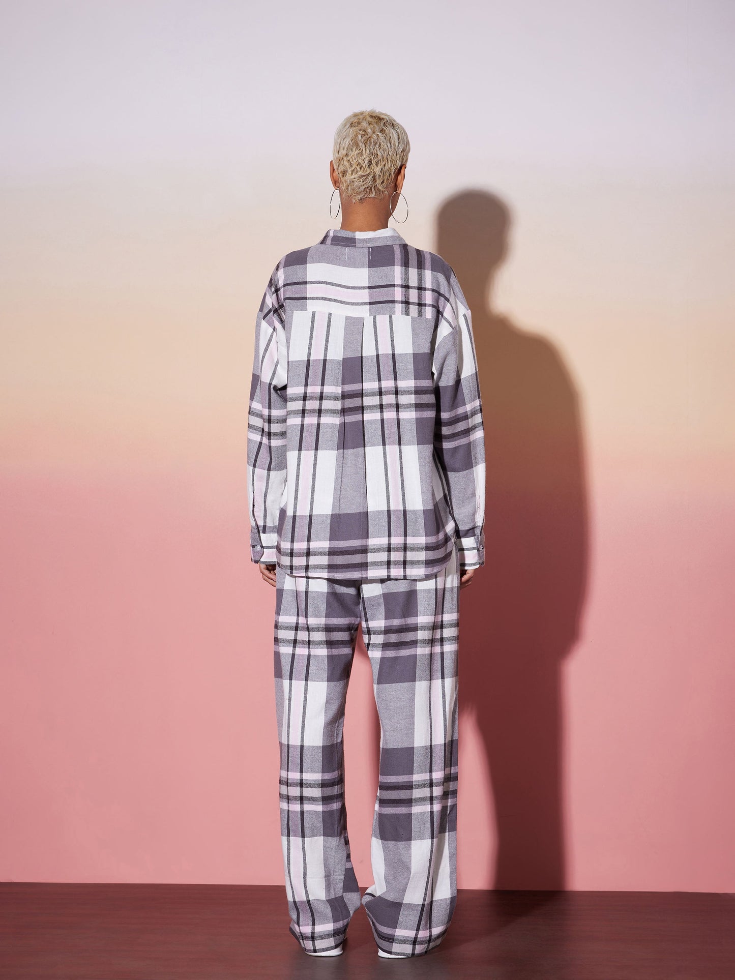 White & Grey Check Shirt With Lounge Pants