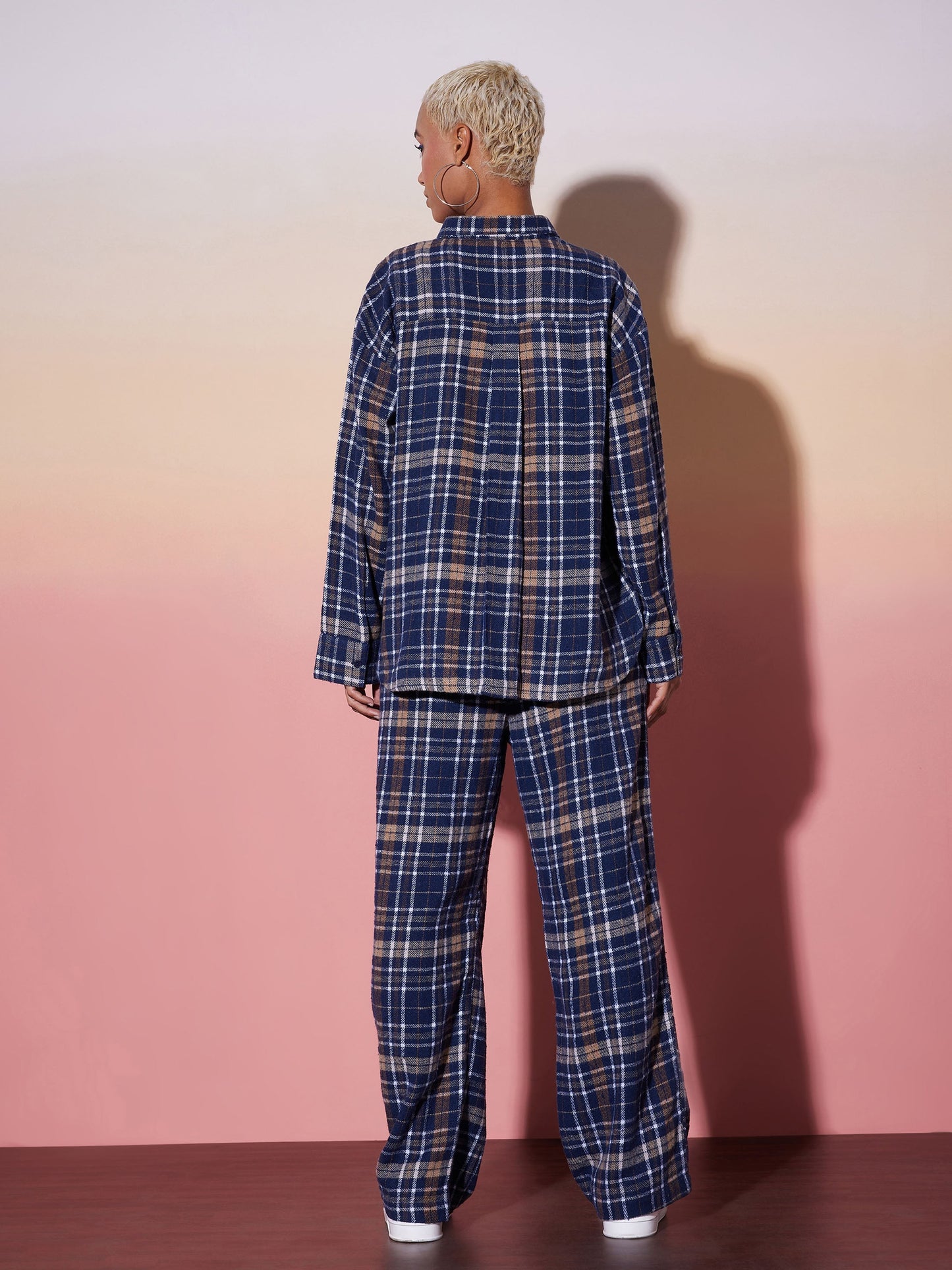 Navy & White Check Shirt With Lounge Pants