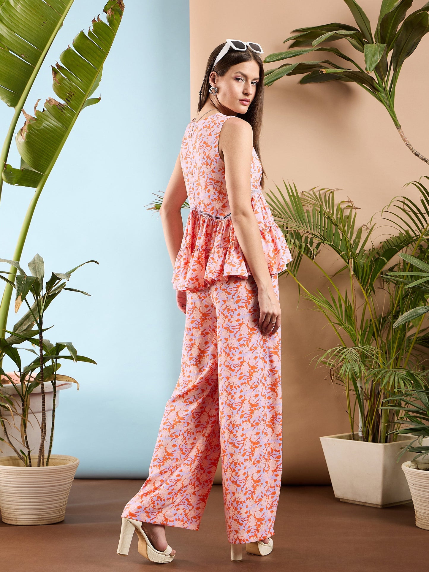 Orange Floral Tiered Top With Palazzo Pants