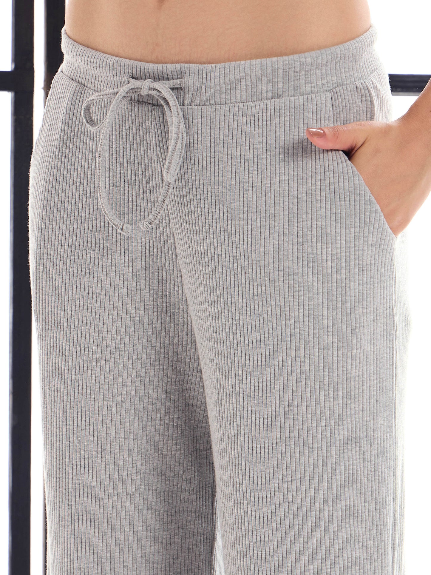 Grey Melange Button Shrug With Lounge Pants
