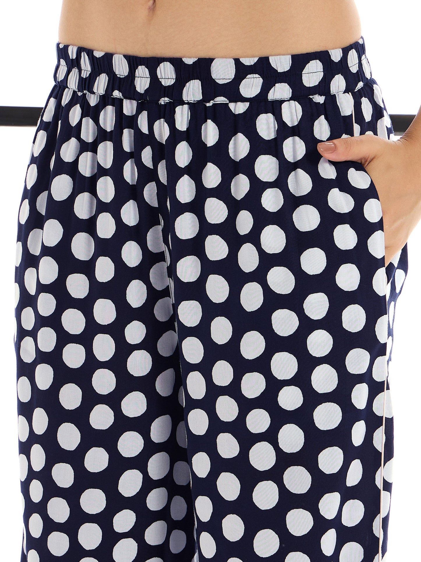 Blue & White Polka Dot Lounge Shirt With Pants