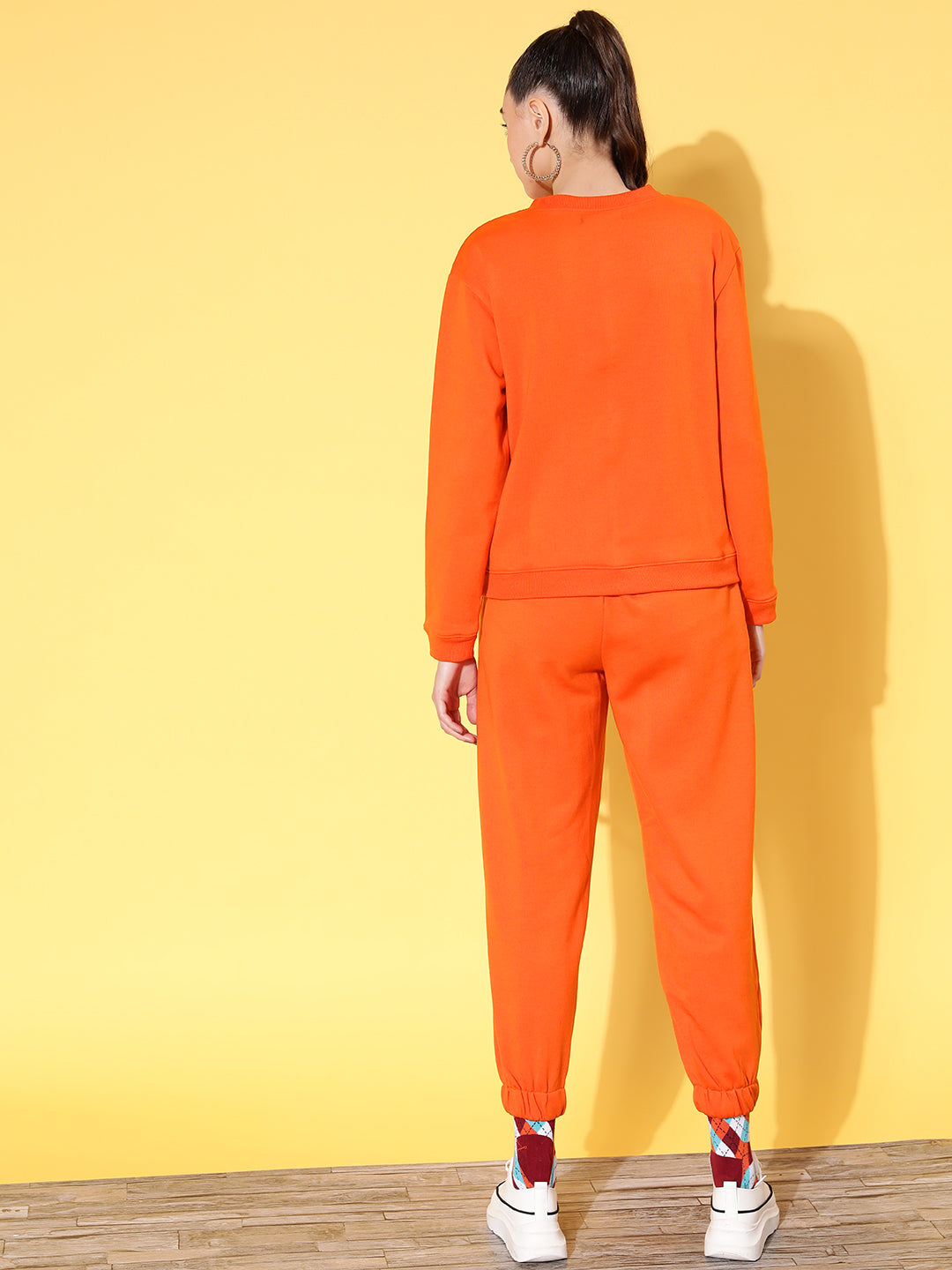 Women Orange Fleece Dragon Sweatshirt With Joggers