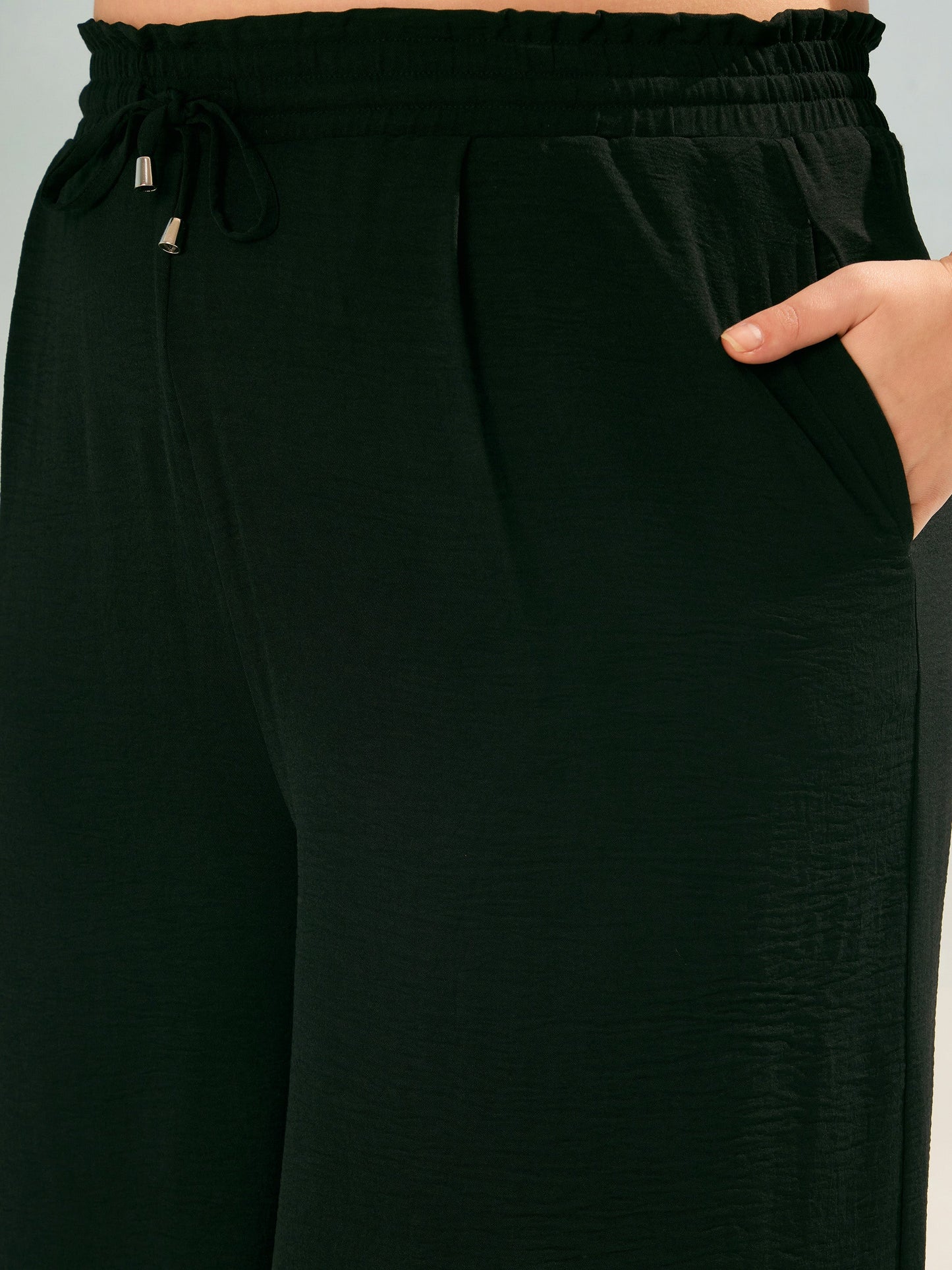 Black Button Down Top with Straight Pants