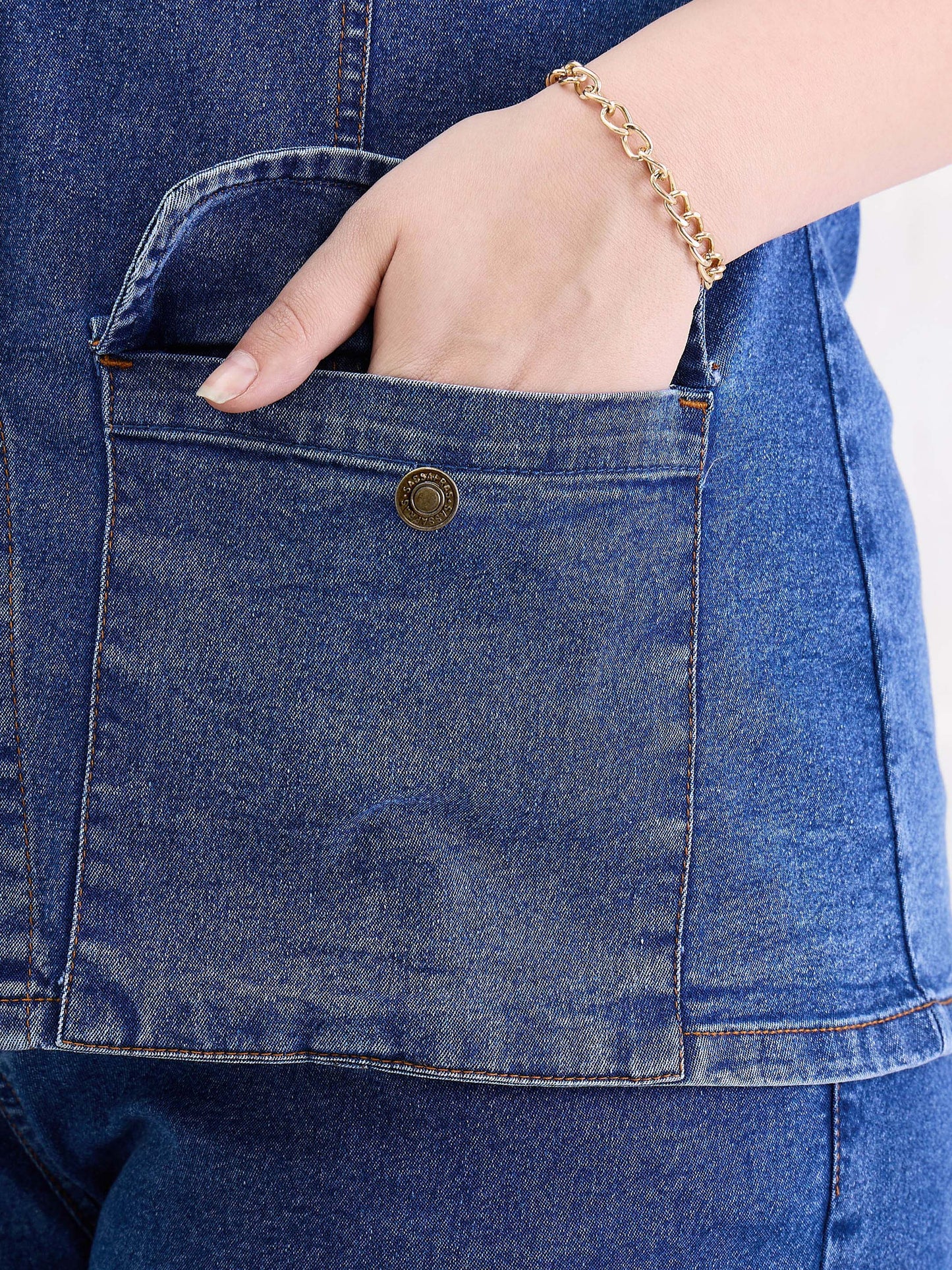 Blue Blast Denim Button Top With Jeans-SASSAFRAS Curve
