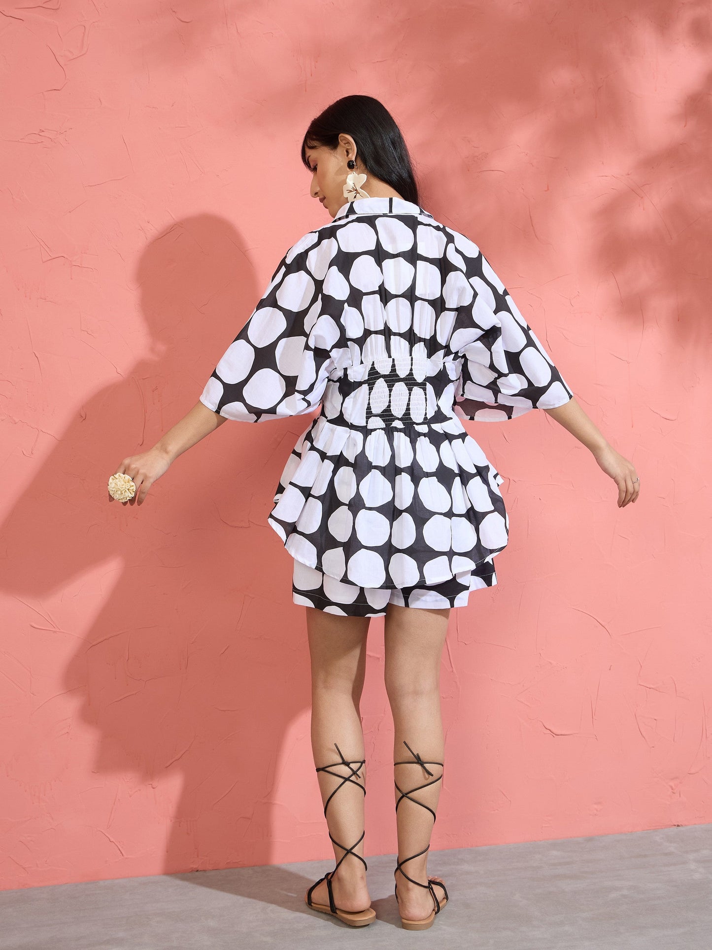 Women Black Polka Dot Shirt with Shorts