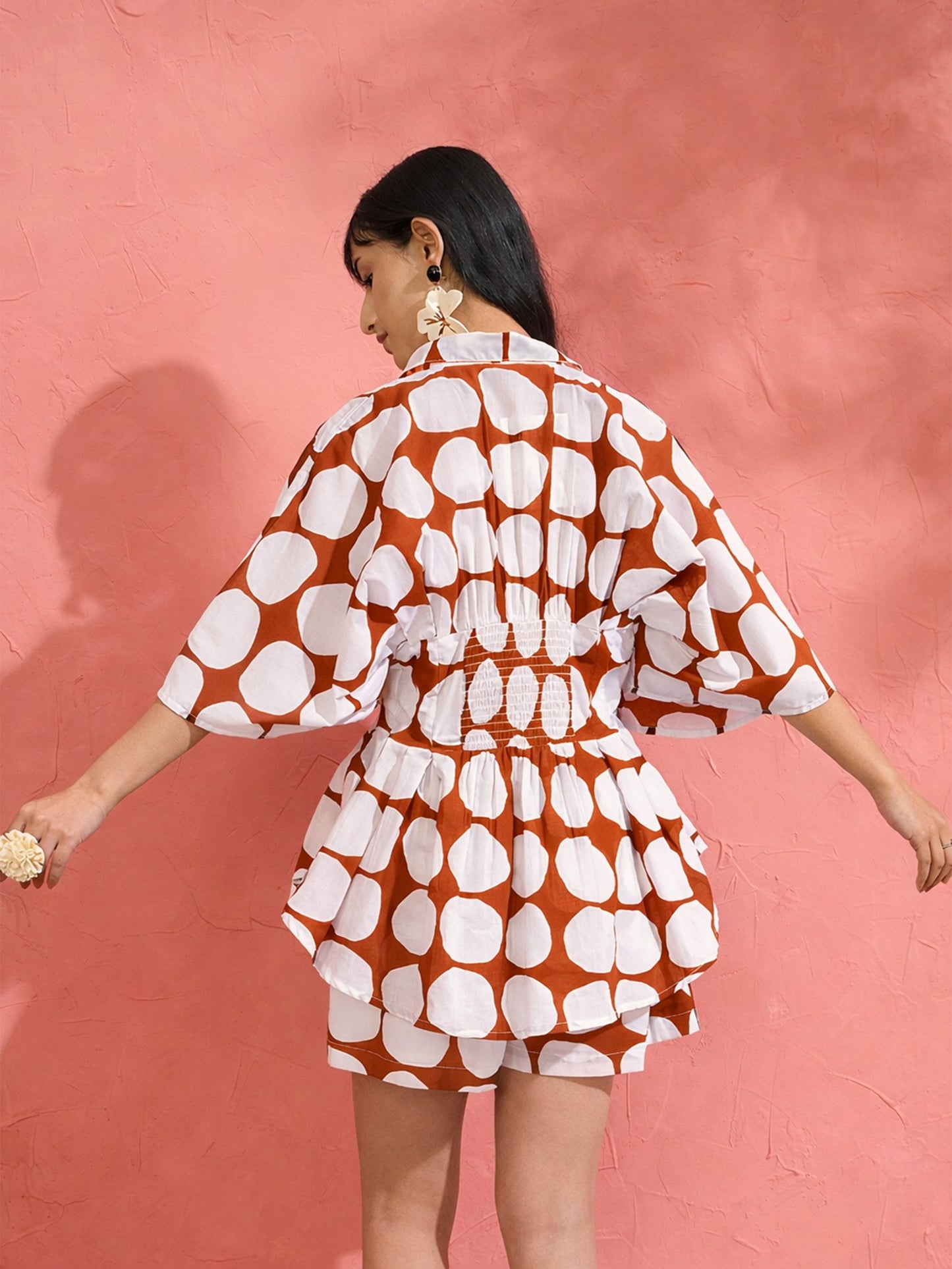 Women Brown Polka Dot Shirt with Shorts