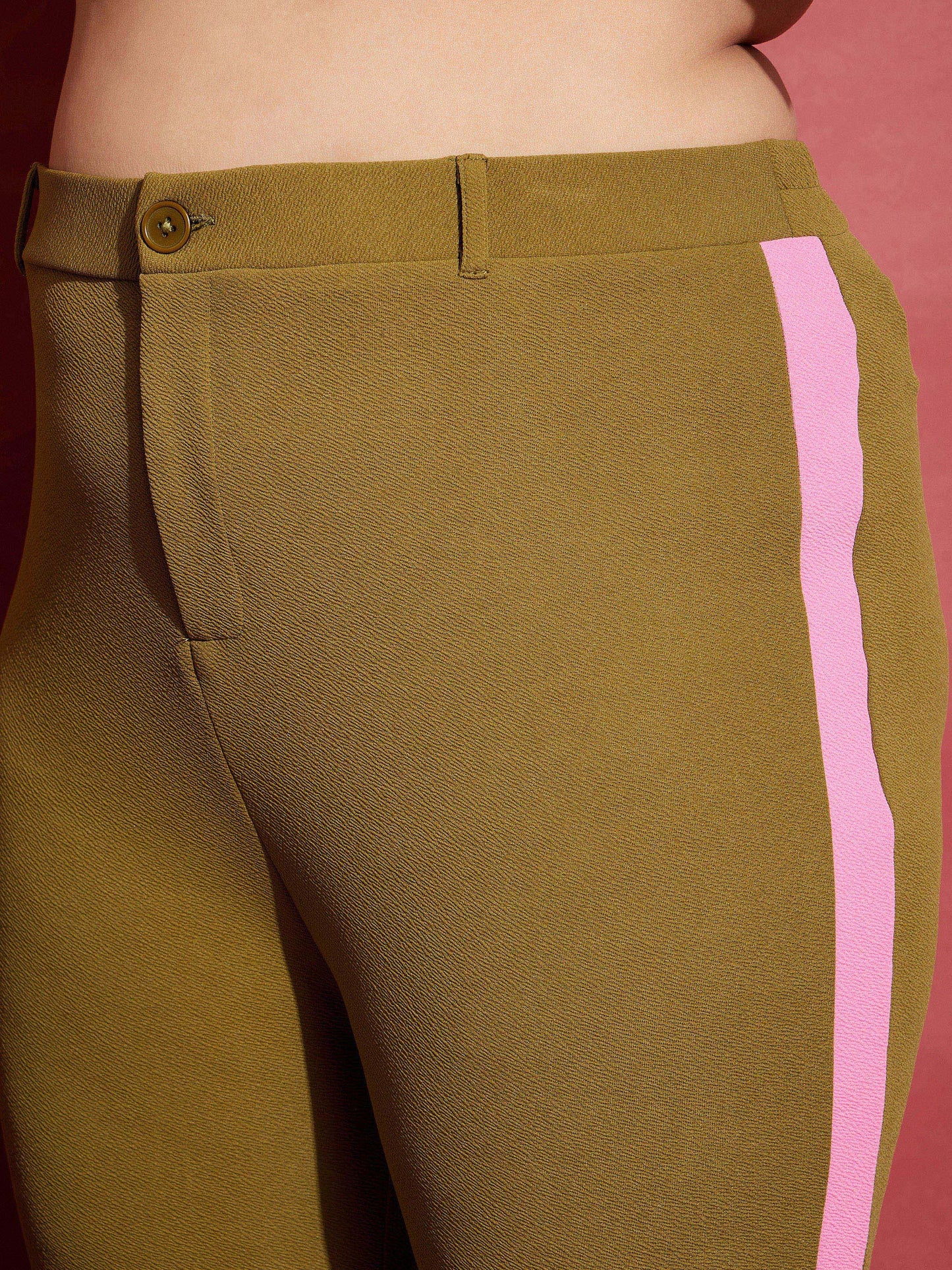 Olive Ruched Shirt With Side Tape Pants