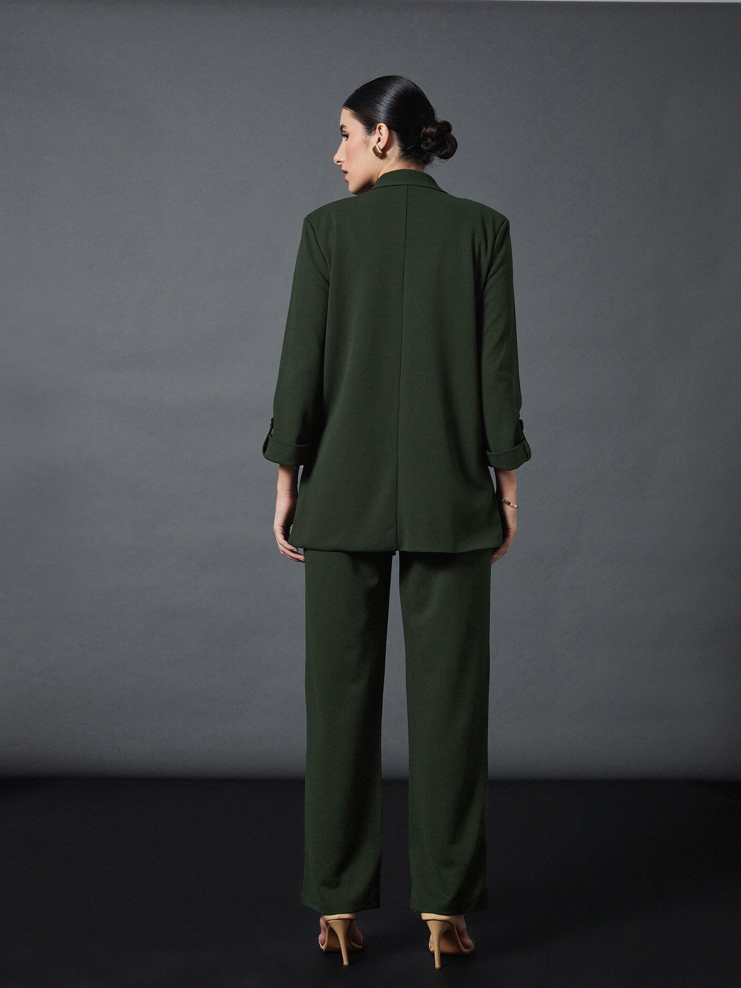 Olive Longline Blazer With Darted Pants
