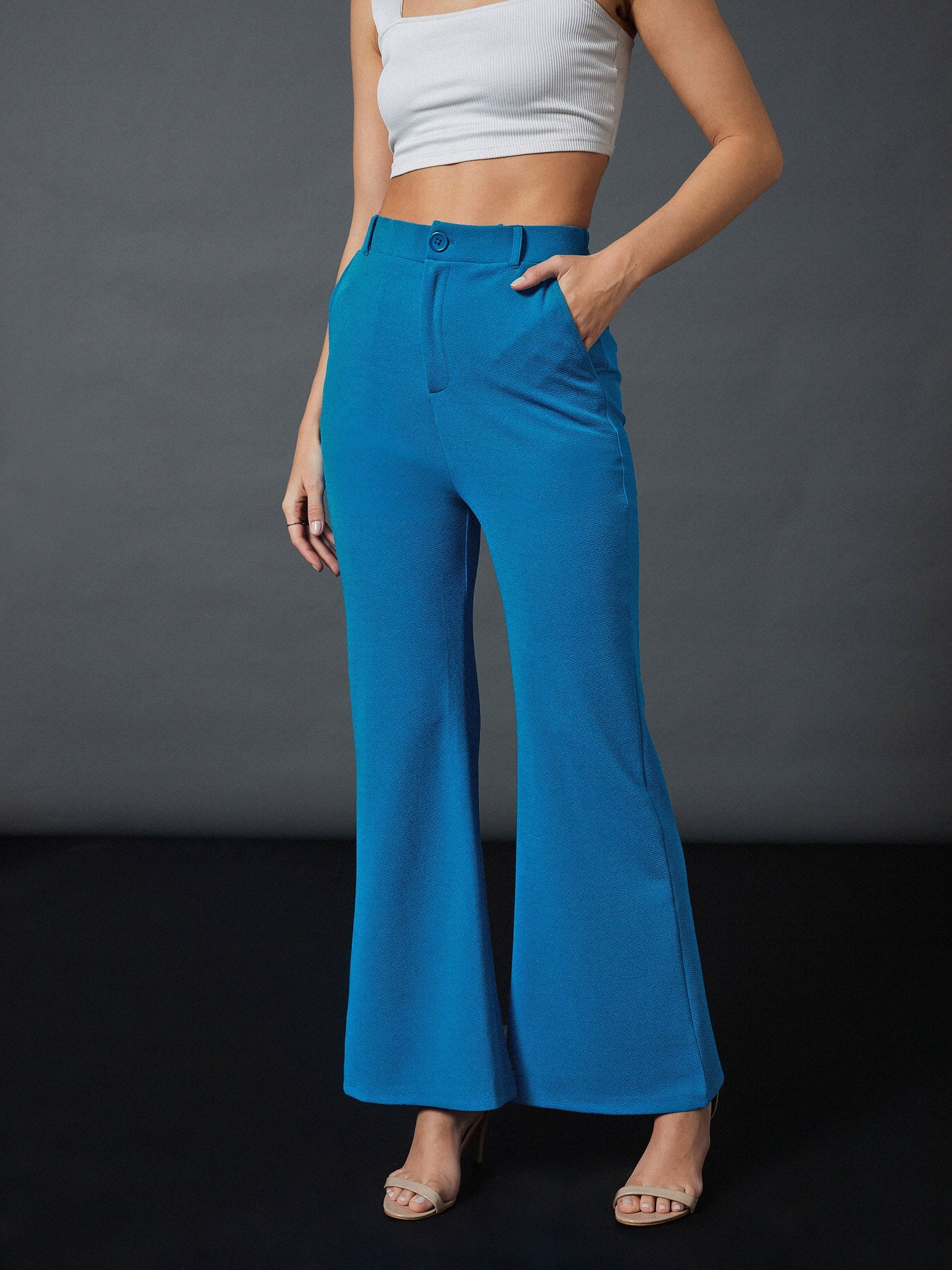 Turquoise Slim Fit Blazer With Bellbottom Pants