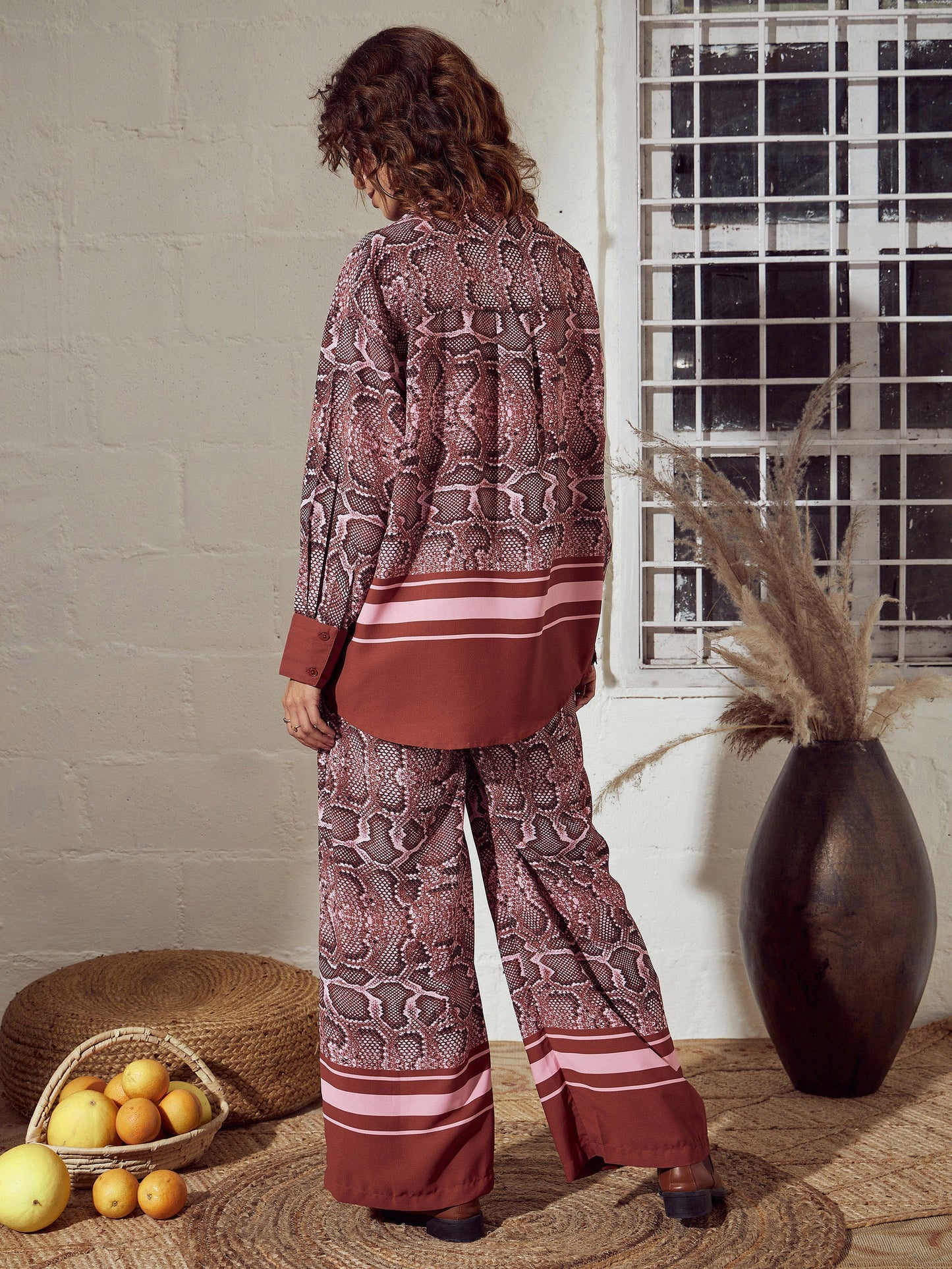Pink Snake Print Oversized Shirt With Pants