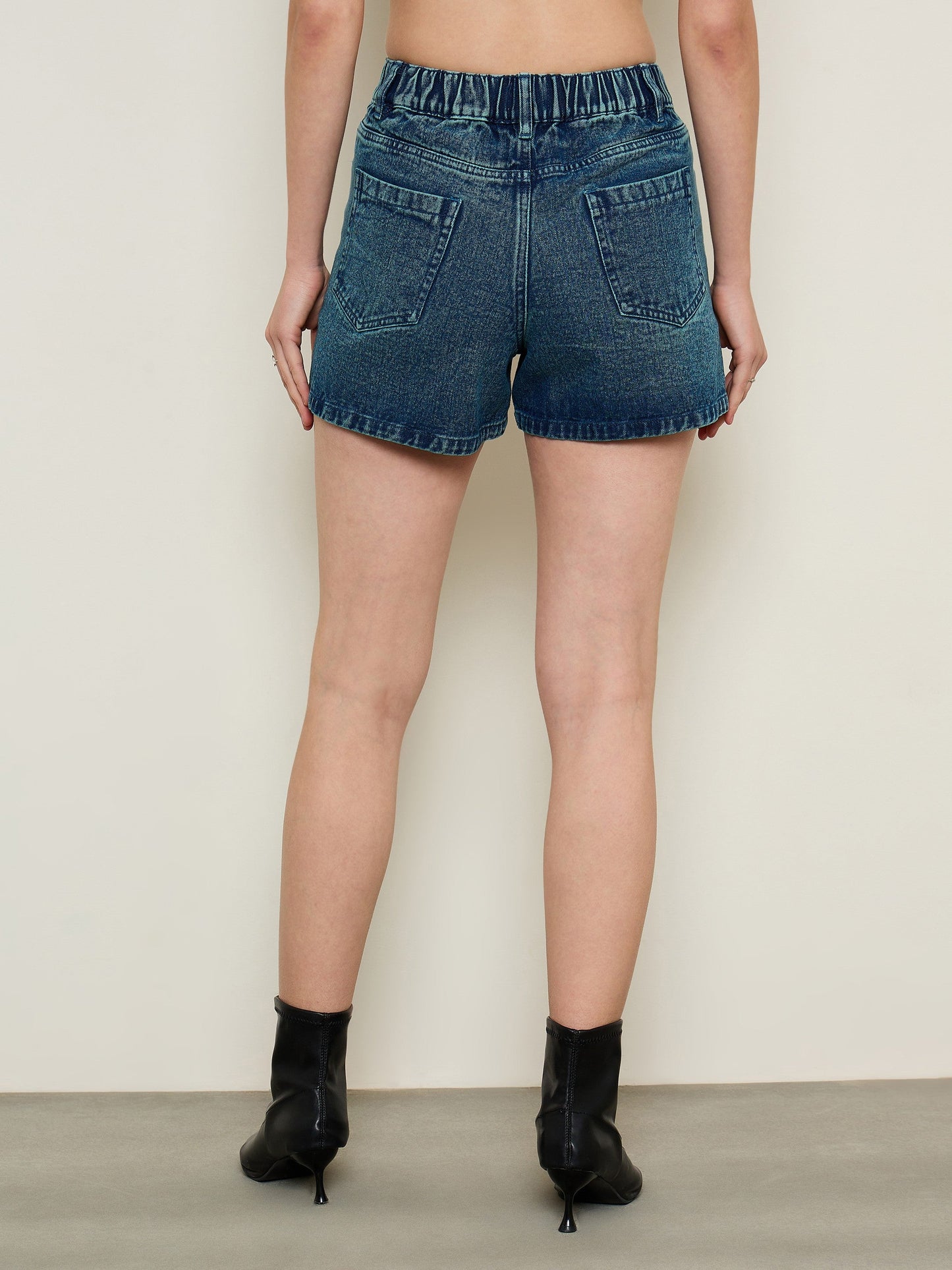 Navy Overdyed Green-Tone Denim Shorts