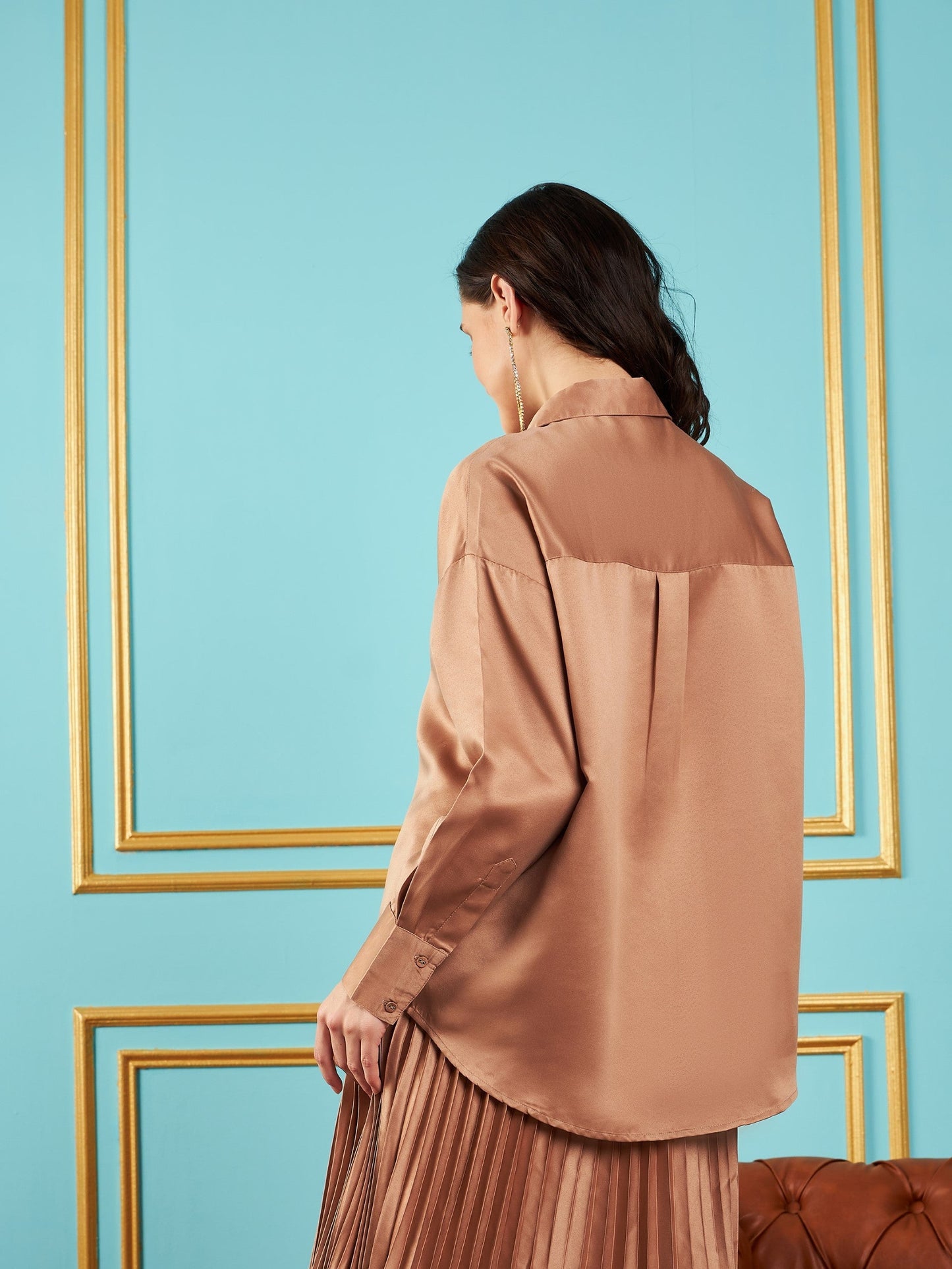 Brown Satin Oversized Shirt