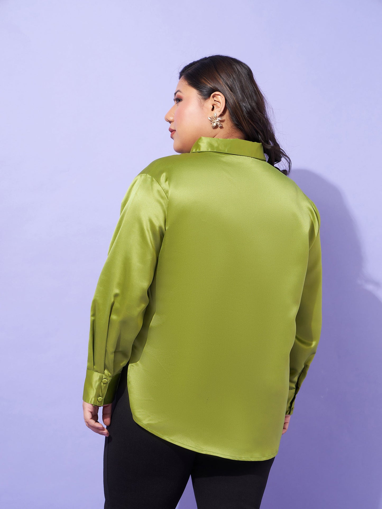 Olive Regular Satin Shirt