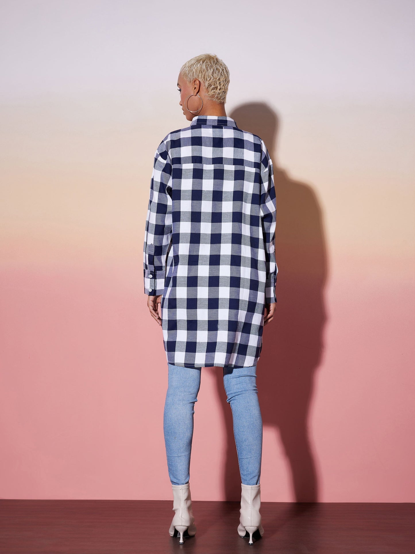 White & Navy Check Lounge Shirt