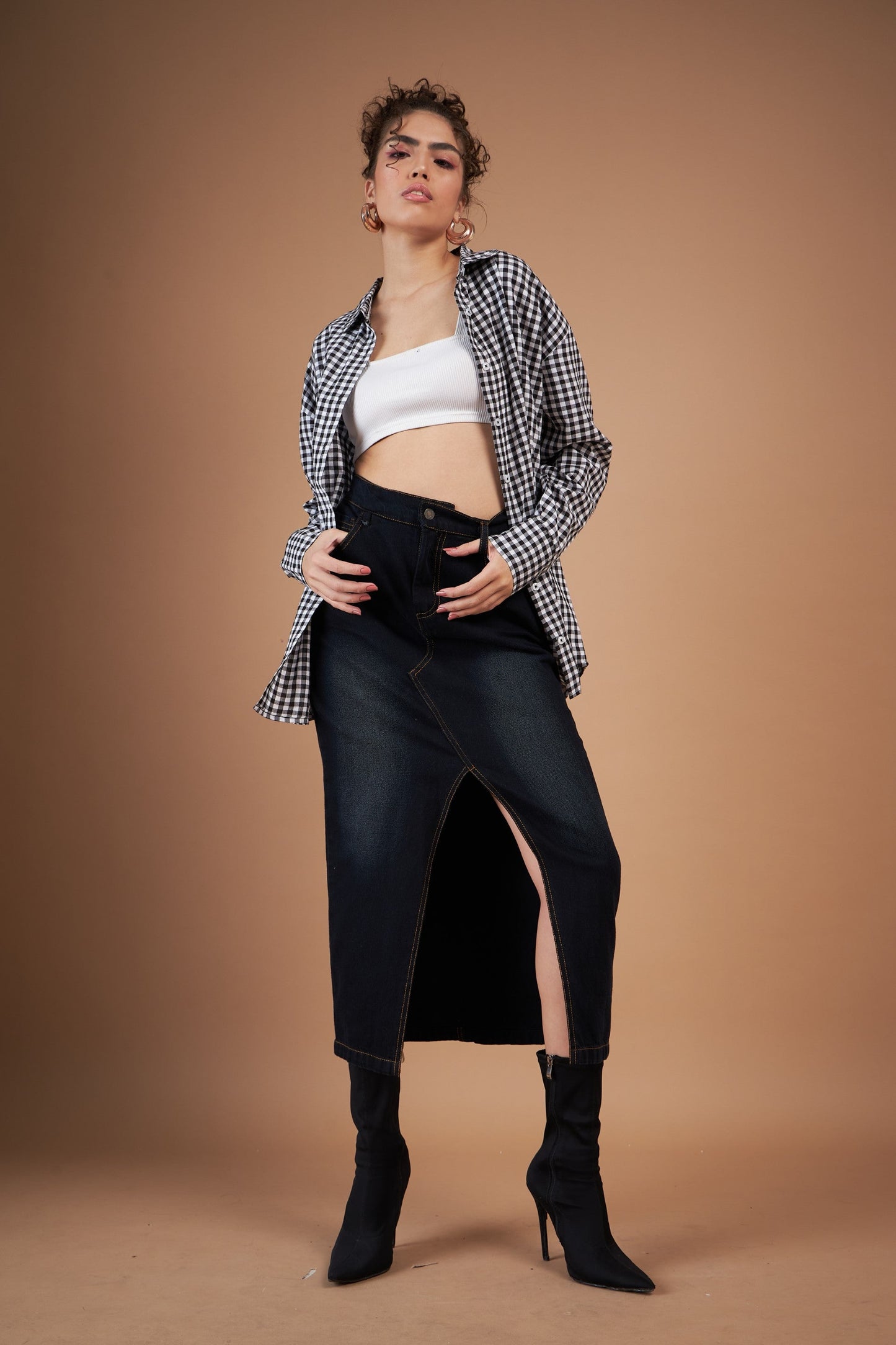 Black & White Yarn Dyed Check Oversized Shirt