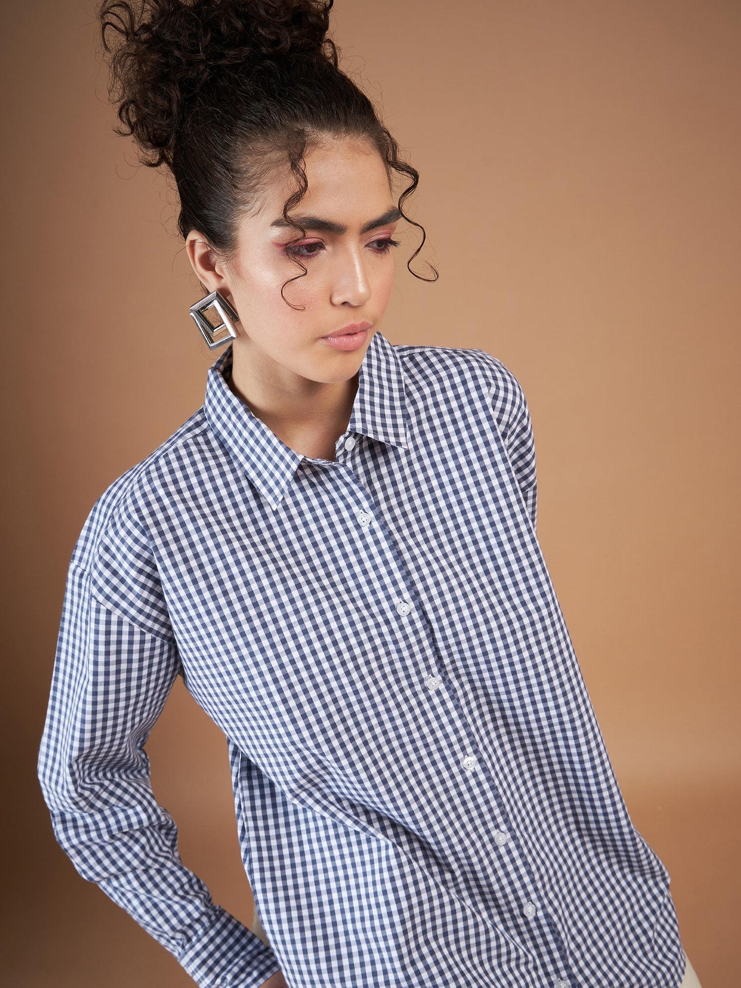 Navy & White Yarn Dyed Check Oversized Shirt