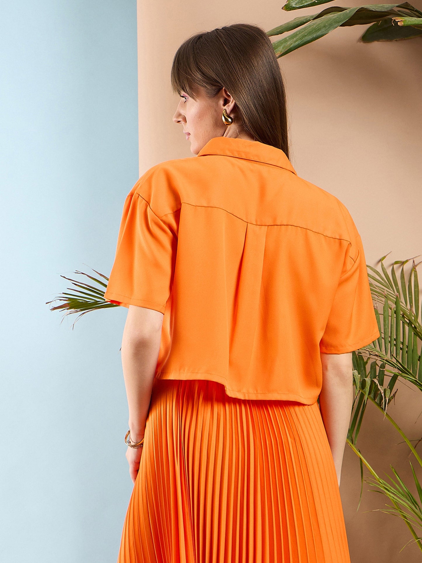 Orange Comfort Fit Crop Shirt