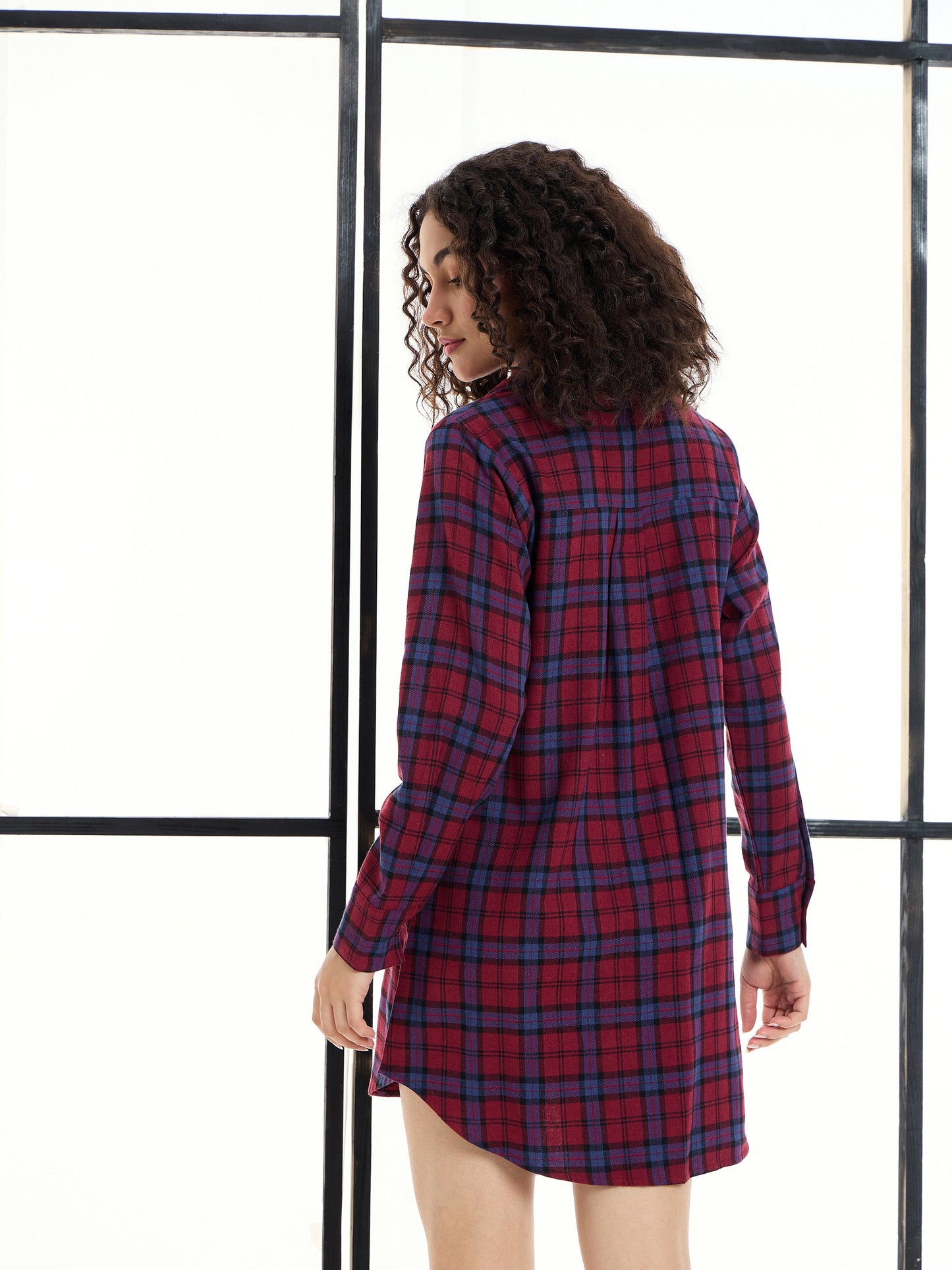 Maroon & Blue Check Lounge Longline Shirt