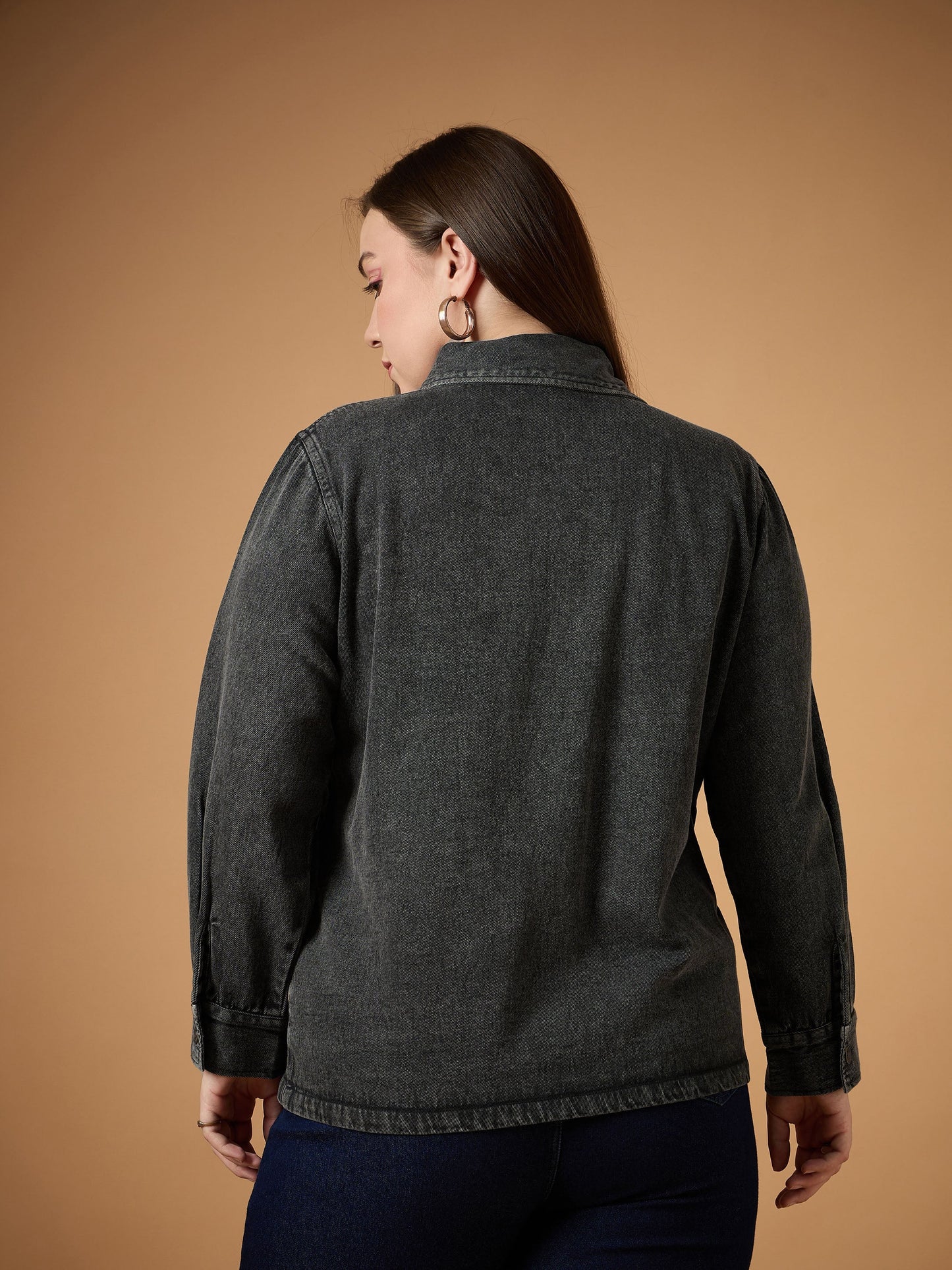 Black Acid Denim Wash Shacket