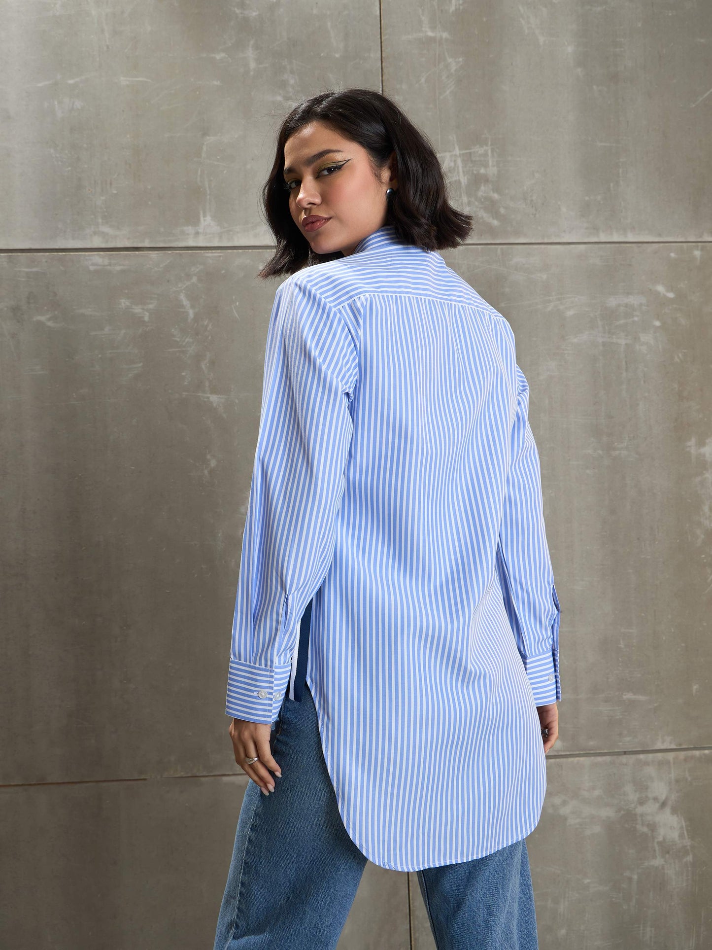 Blue & White Striped Side Tape Shirt