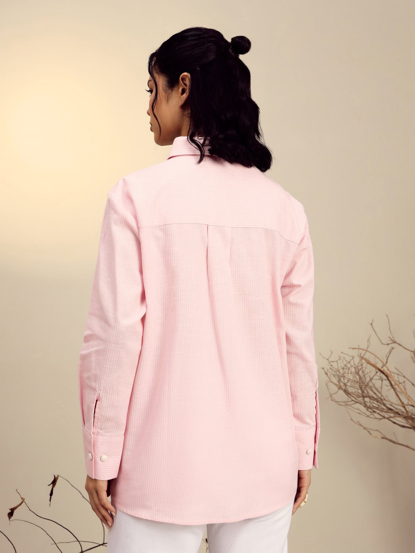 Women Pink Striped Regular Shirt