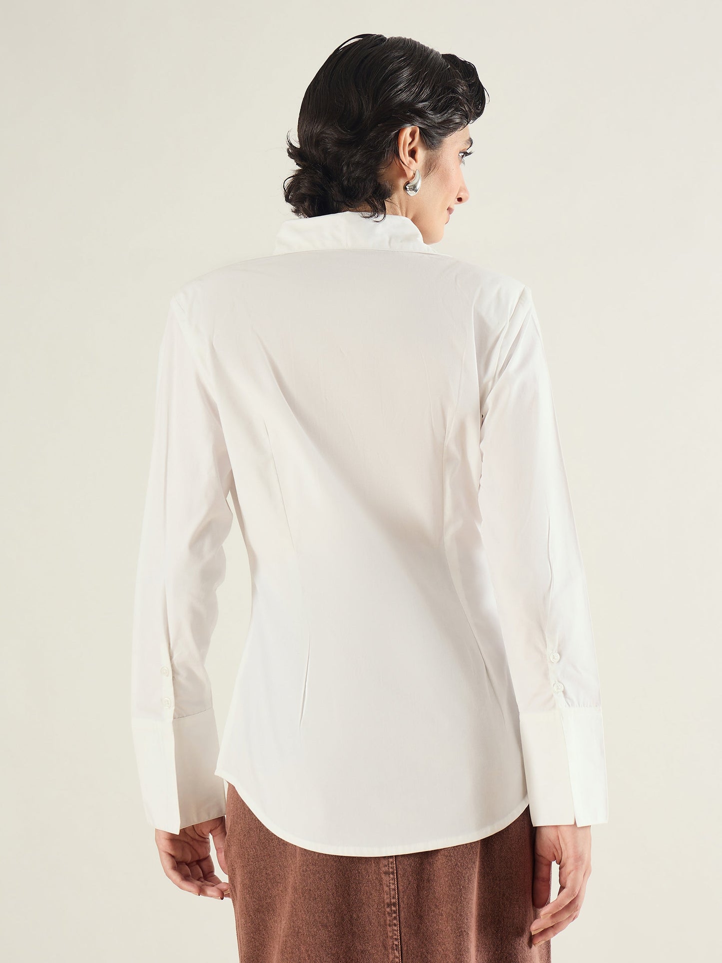 White Shoulder Padded Slim Fit Poplin Shirt