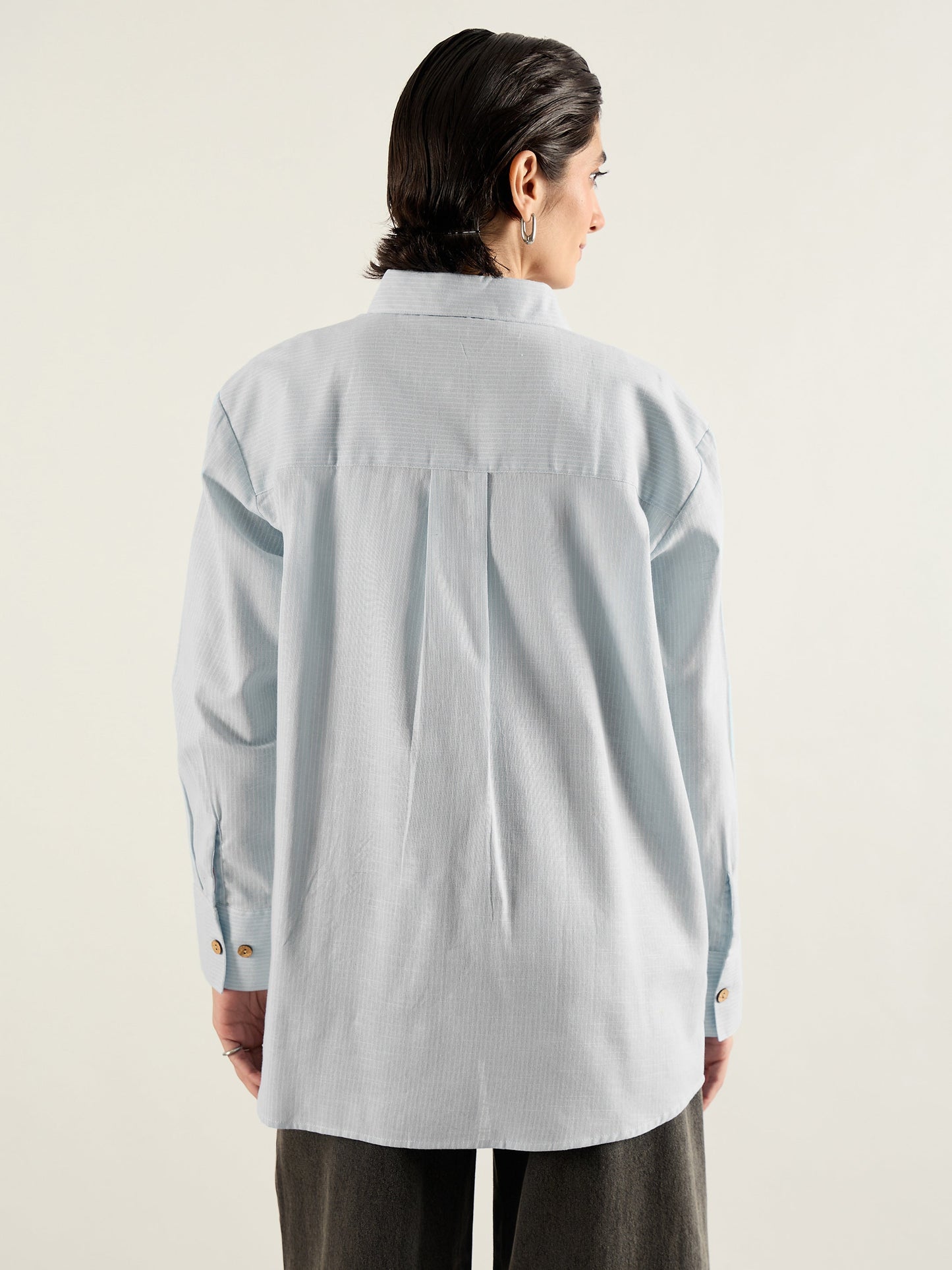 Grey & White Penny Stripes Oversized Shirt