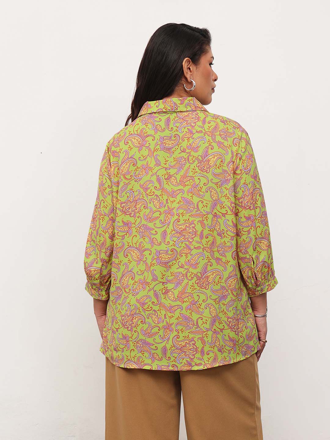 Neon Green Paisley Front Button Regular Shirt