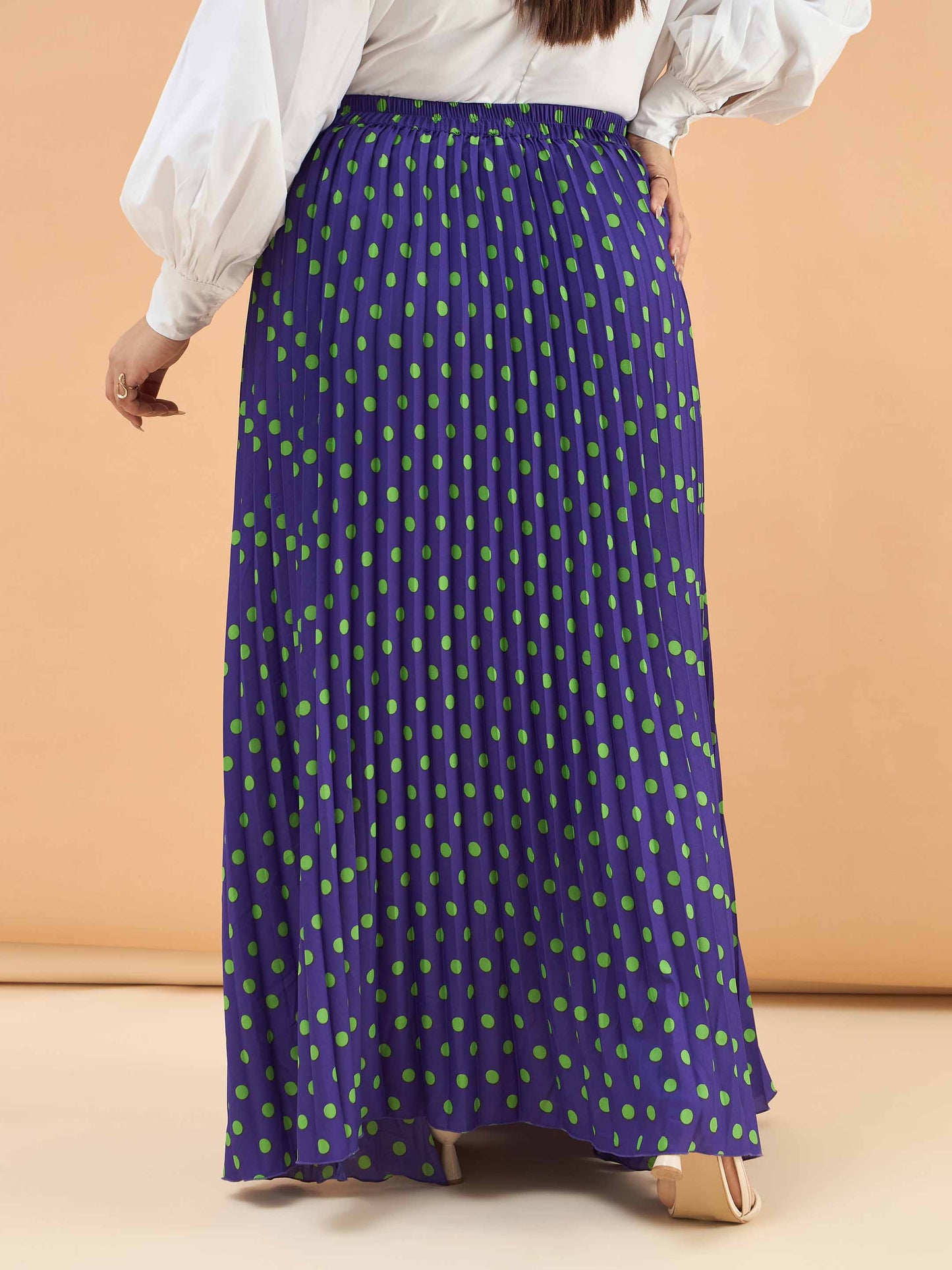 Purple Polka Dot Accordion Pleated Maxi Skirt