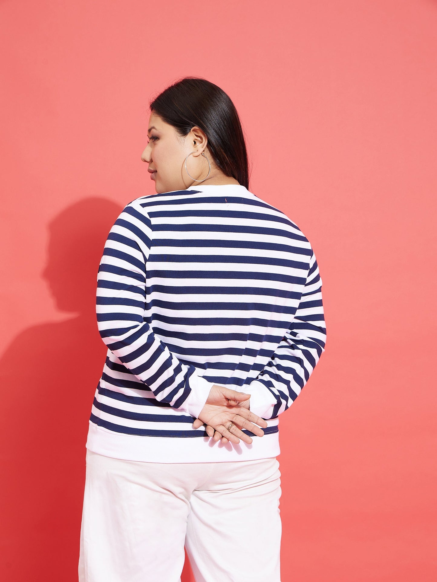 Navy & White Fleece Striped Sweatshirt