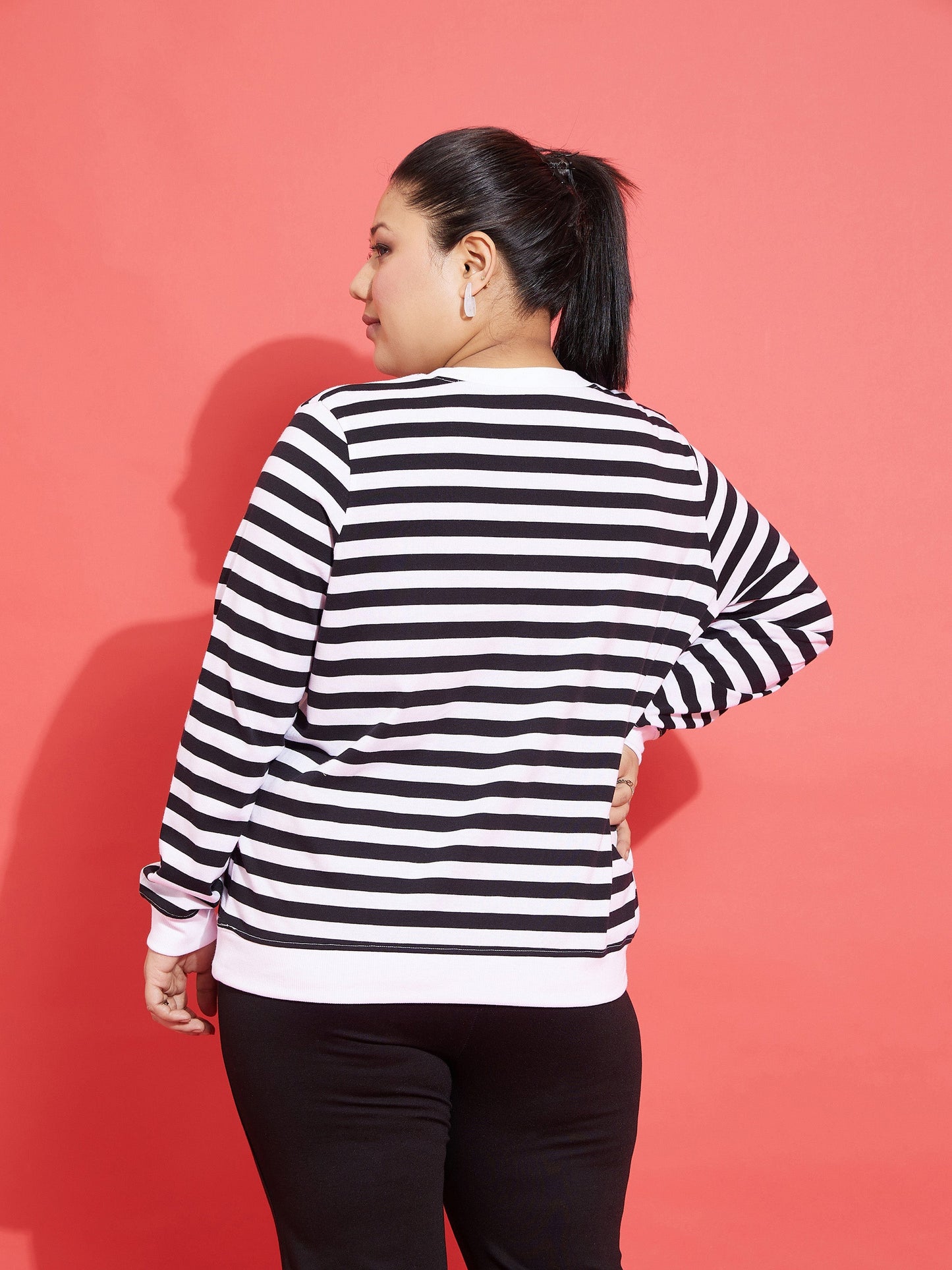 Black & White Fleece Striped Sweatshirt