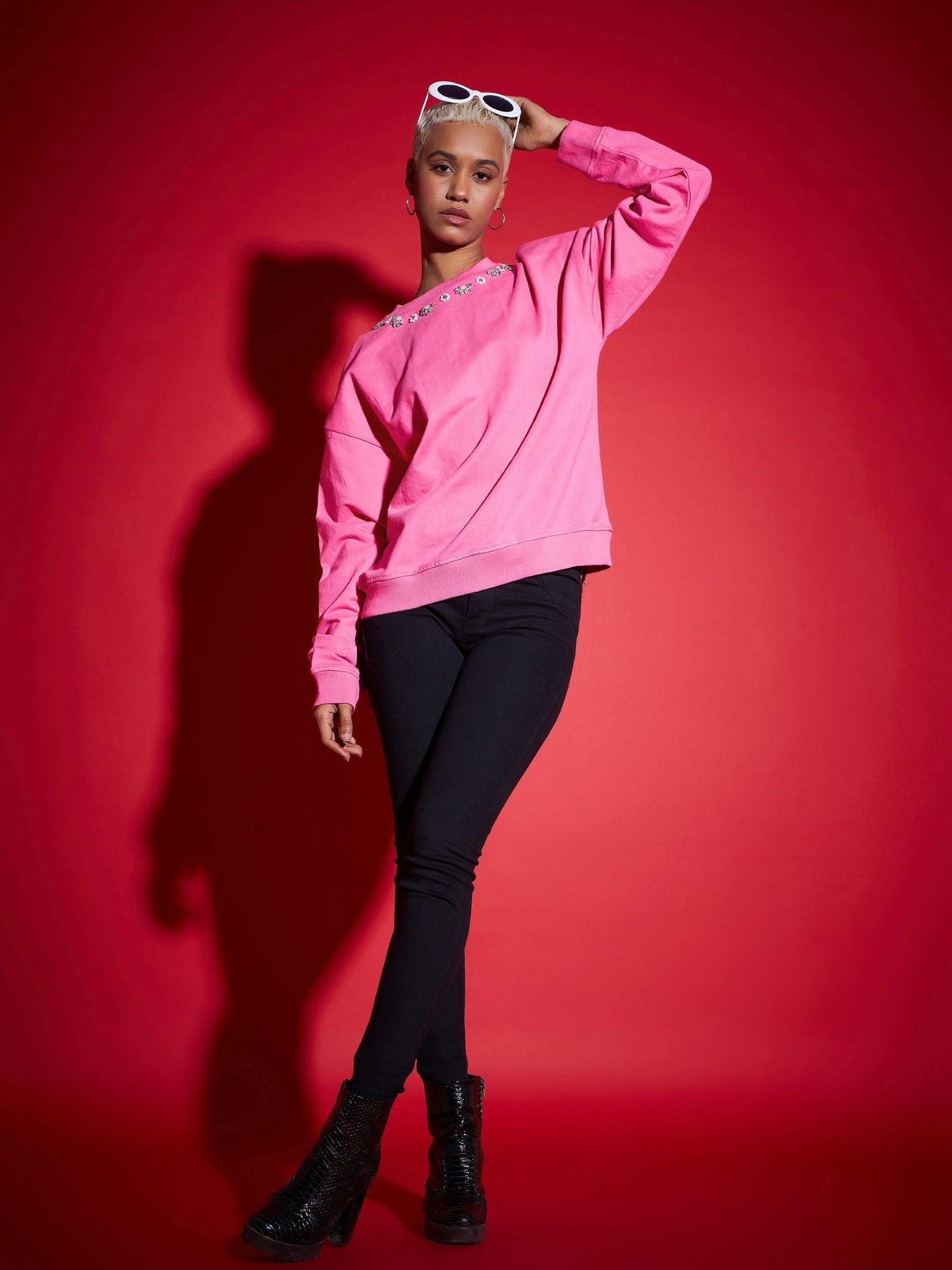 Pink Terry Stud Pearl Oversized Sweatshirt