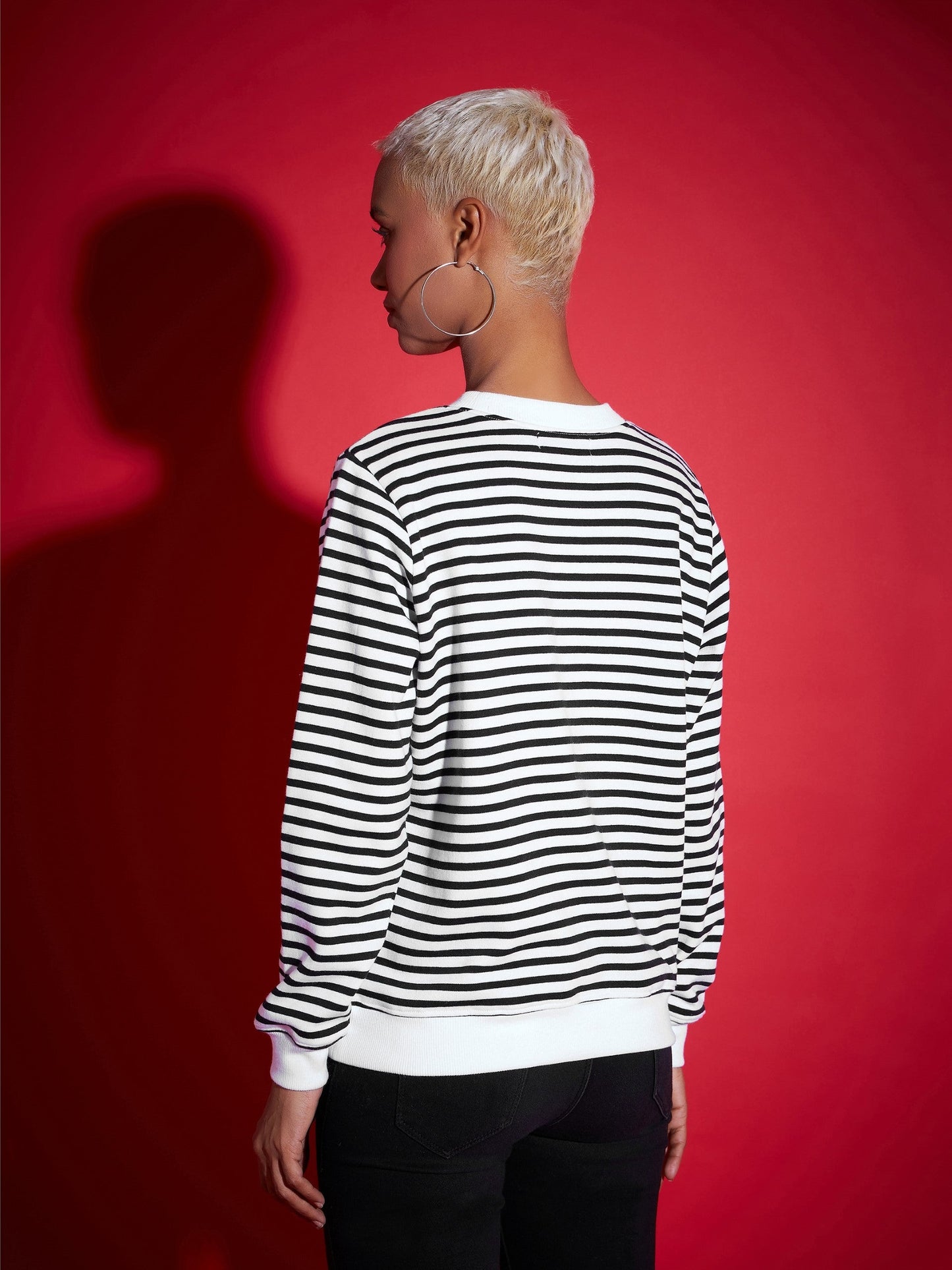 Black & White Striped Fleece Sweatshirt
