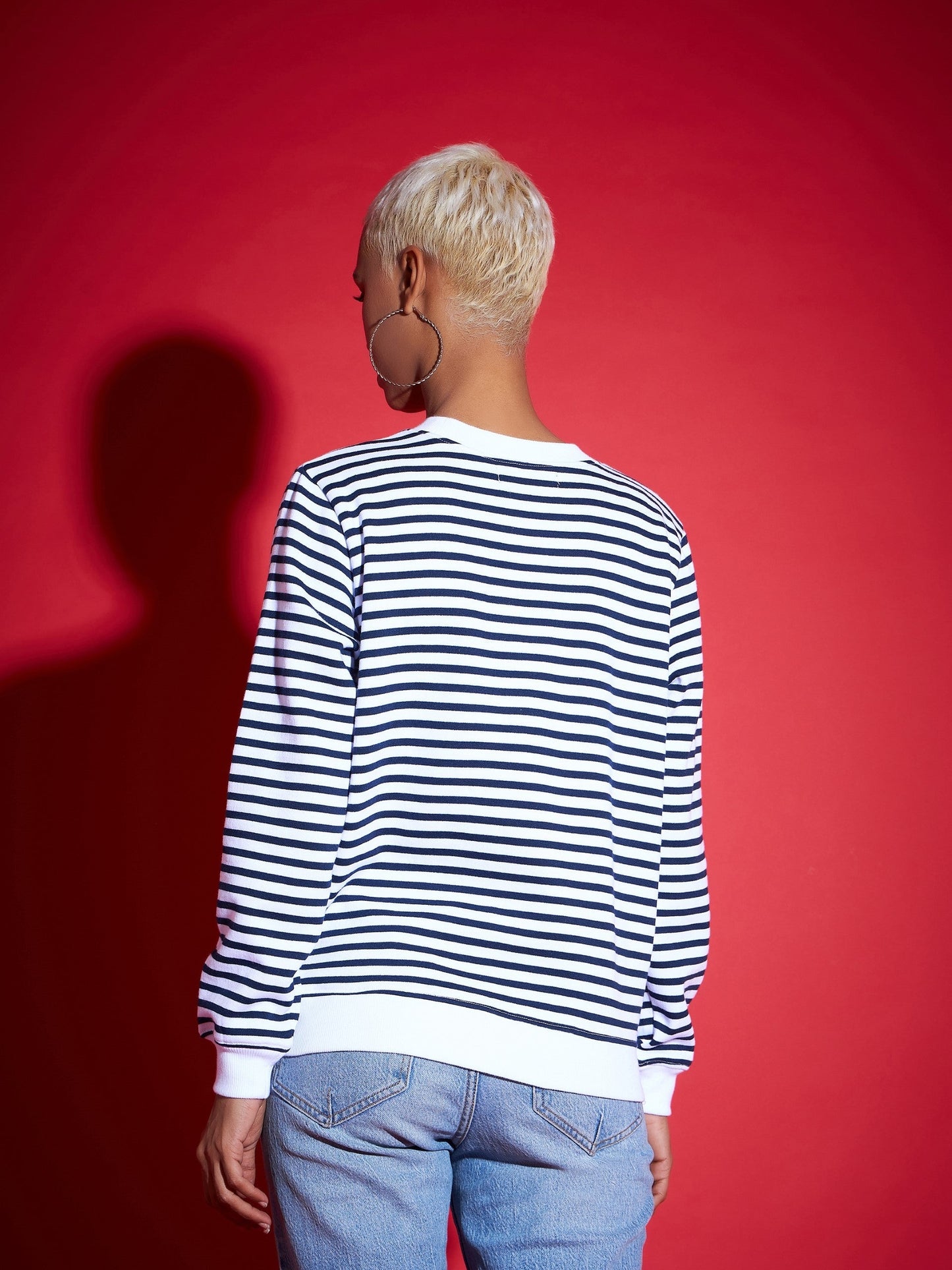 Navy & White Striped Fleece Sweatshirt