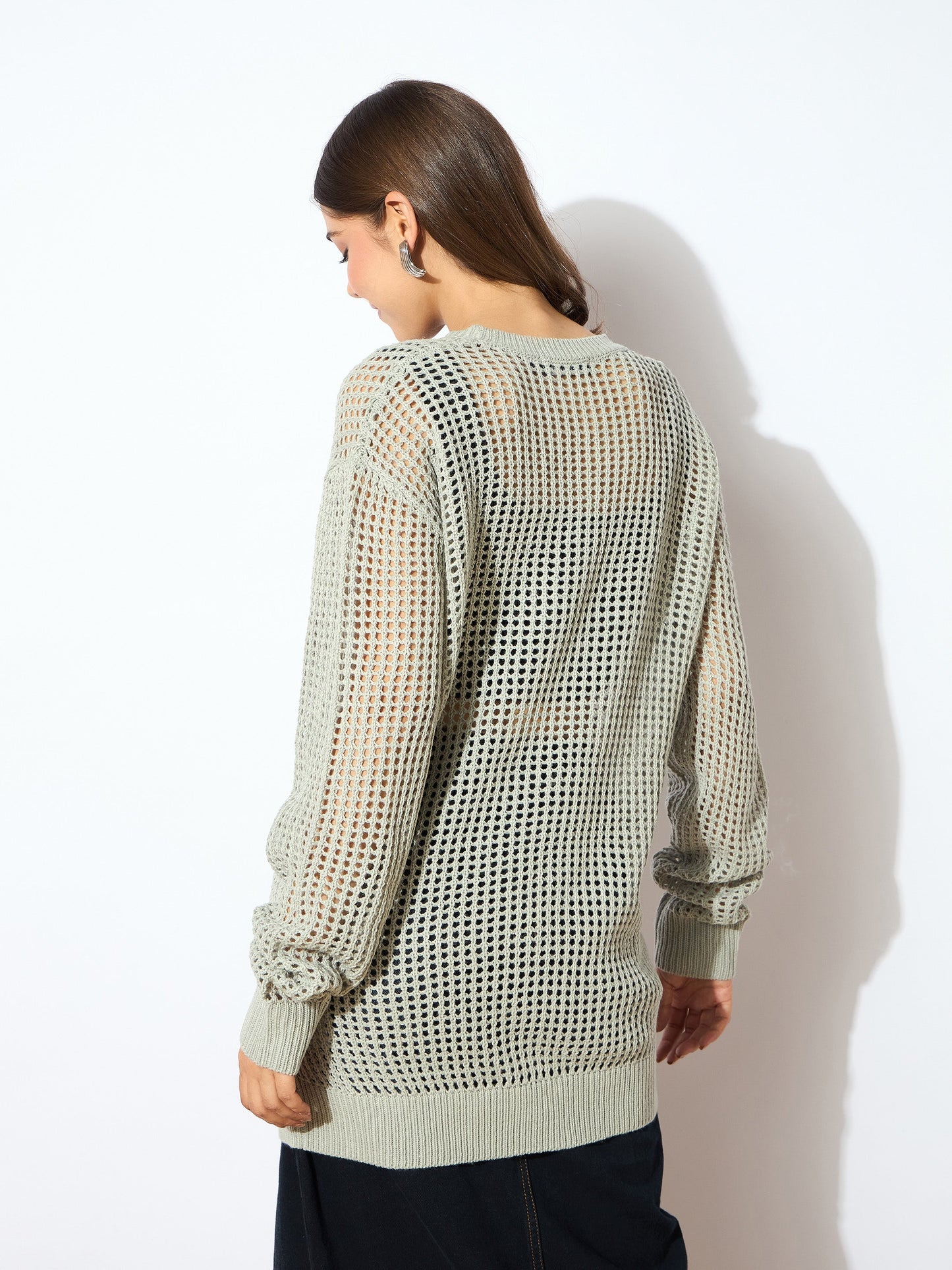 Grey Oversized Crochet Sweater