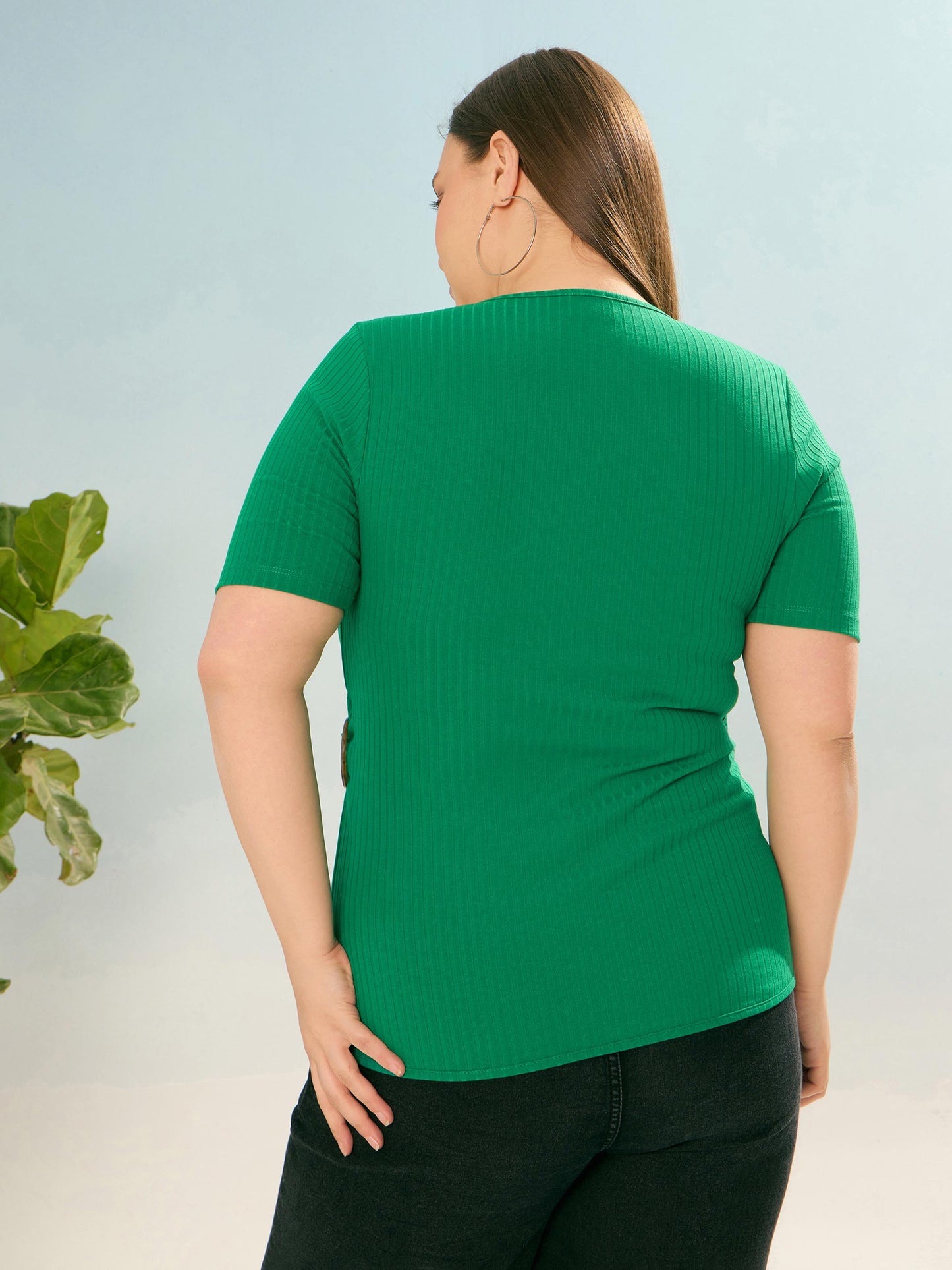 Green Rib Side Buckle Detail Top