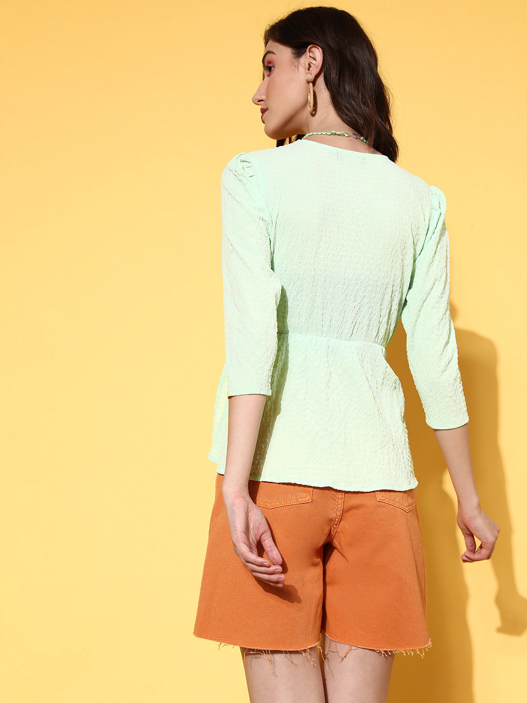 Mint Green V-Neck Wrap Peplum Top