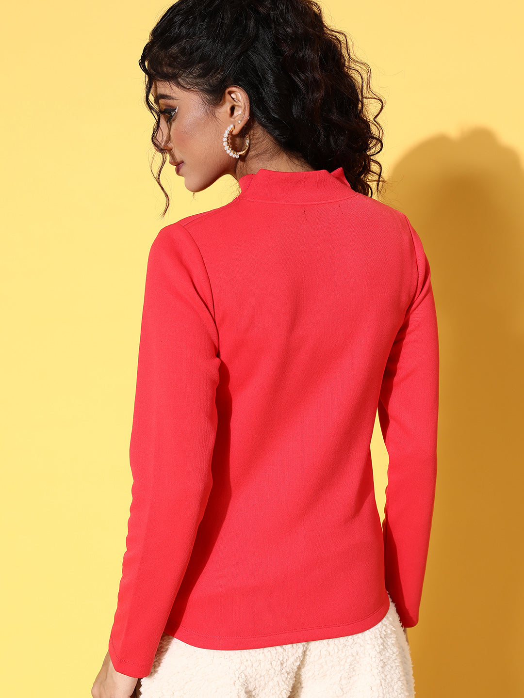 Red Rib High Neck Top