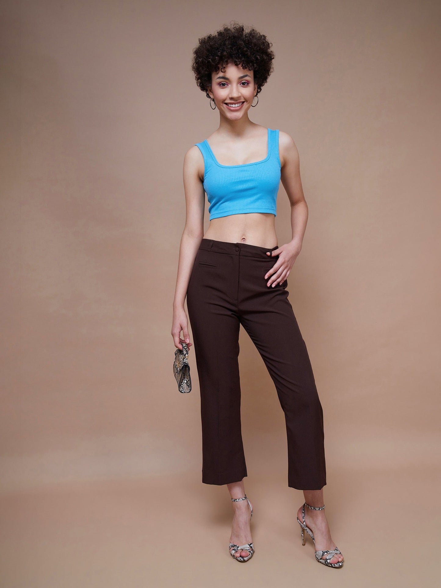 Turquoise Rib Square Neck Cropped Tank Top