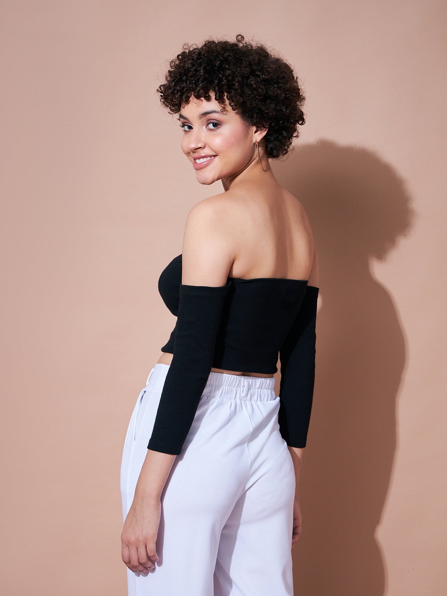 Black Rib Bardot Crop Top