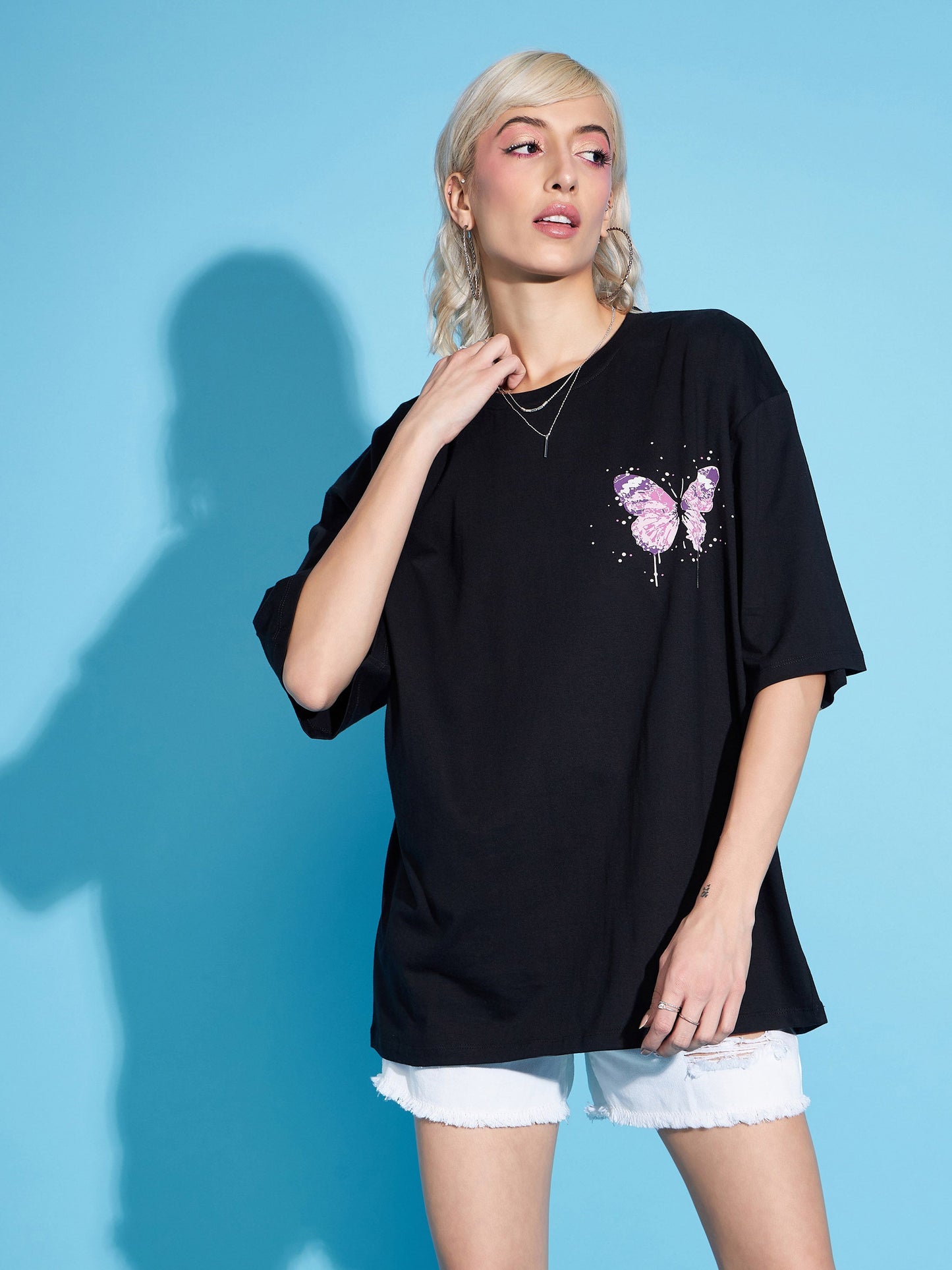 Black Floral Printed Oversized T-Shirt