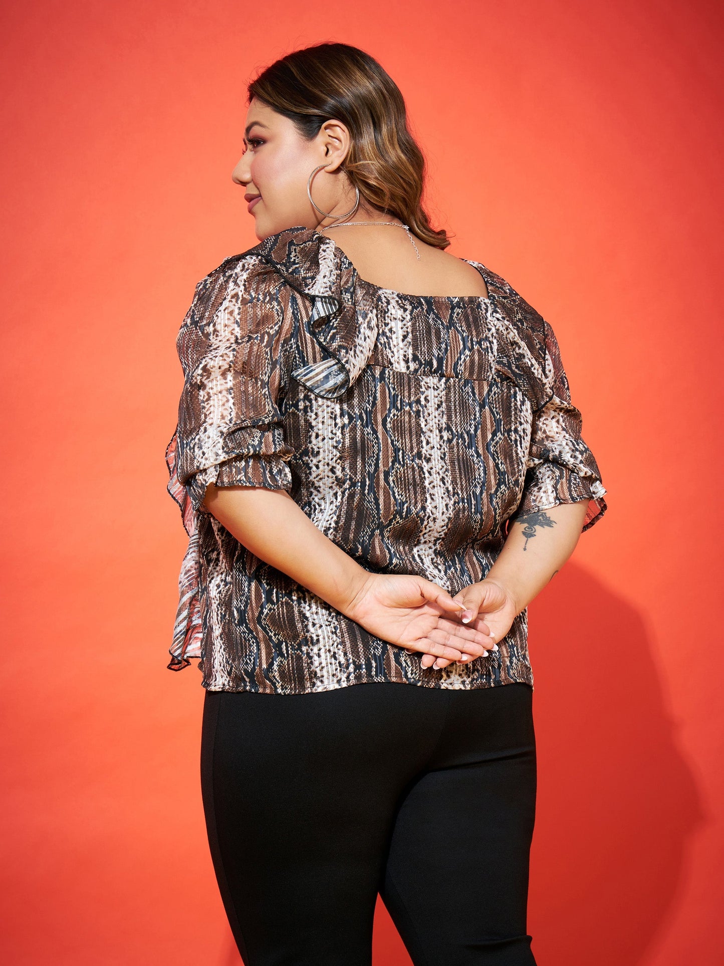 Brown Snake Lurex Frill Top
