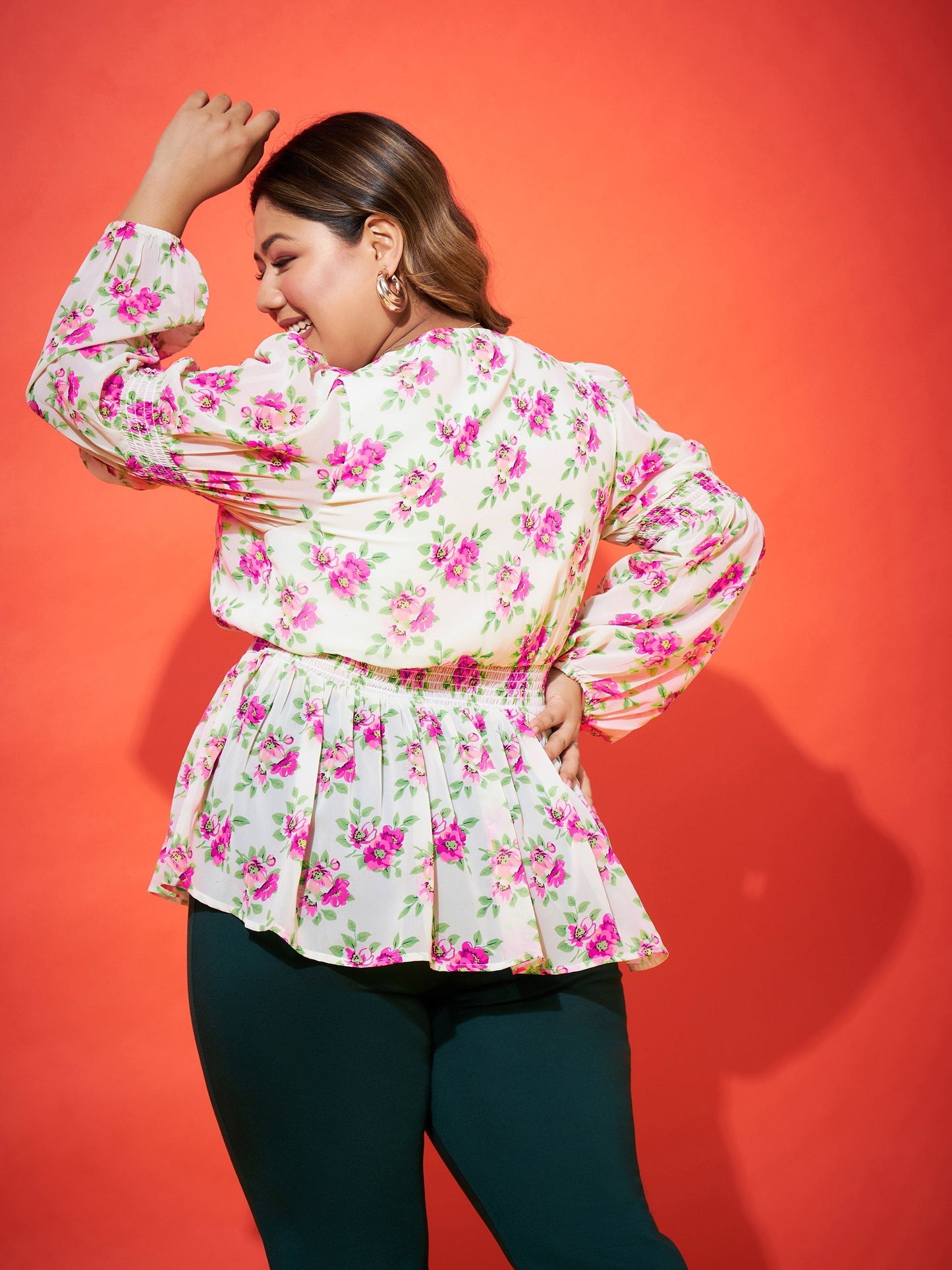 White Floral Wrap Peplum Top