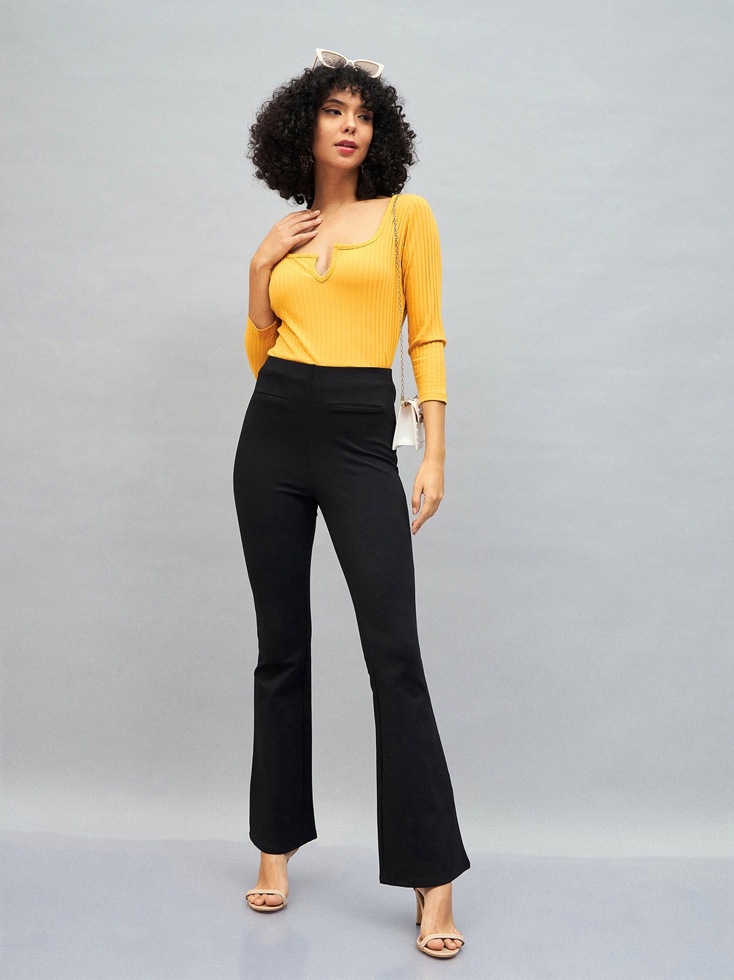 Yellow Rib V-Neck Top
