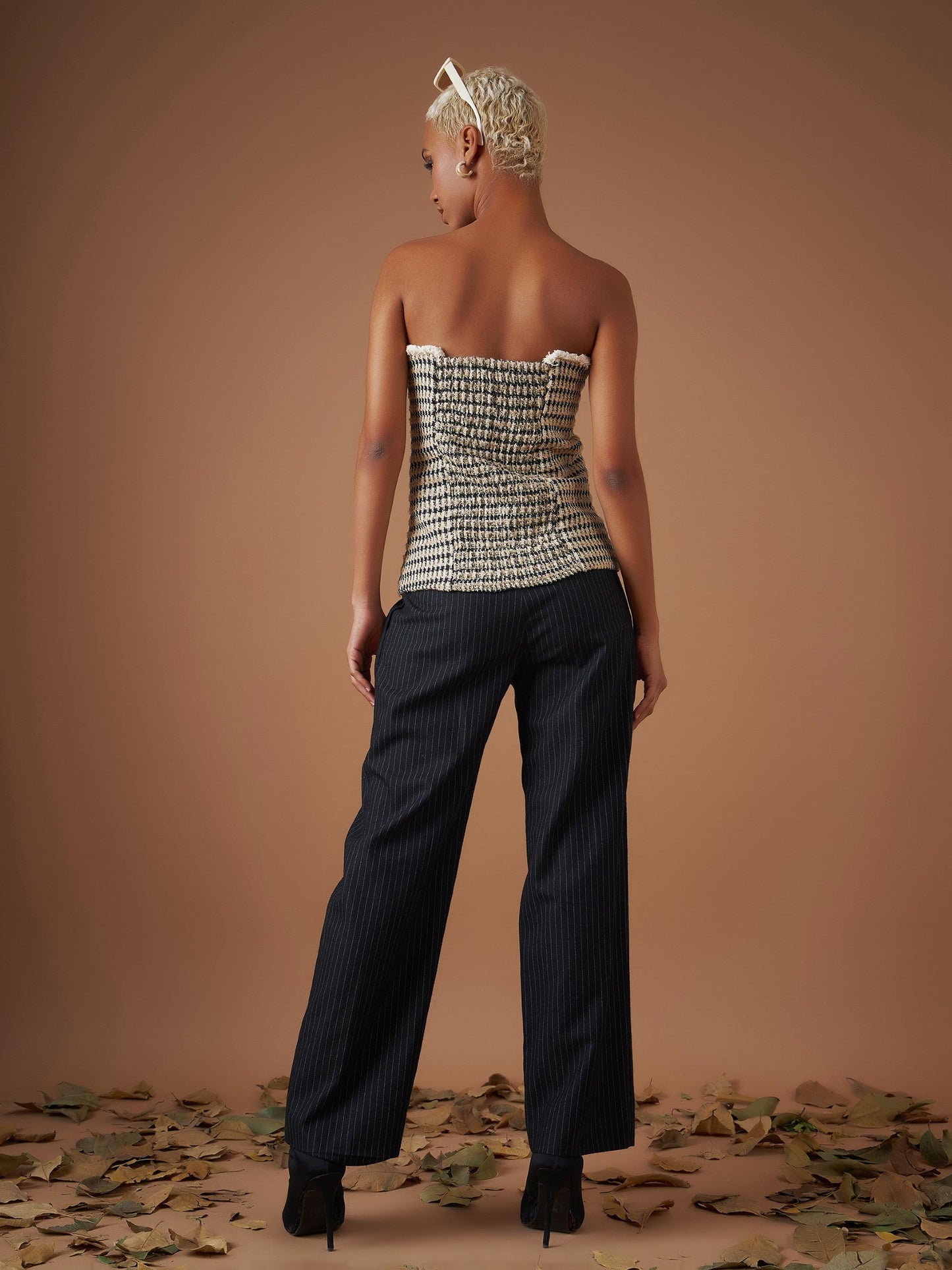 Off-White Check Jacquard Tweed Corset Top