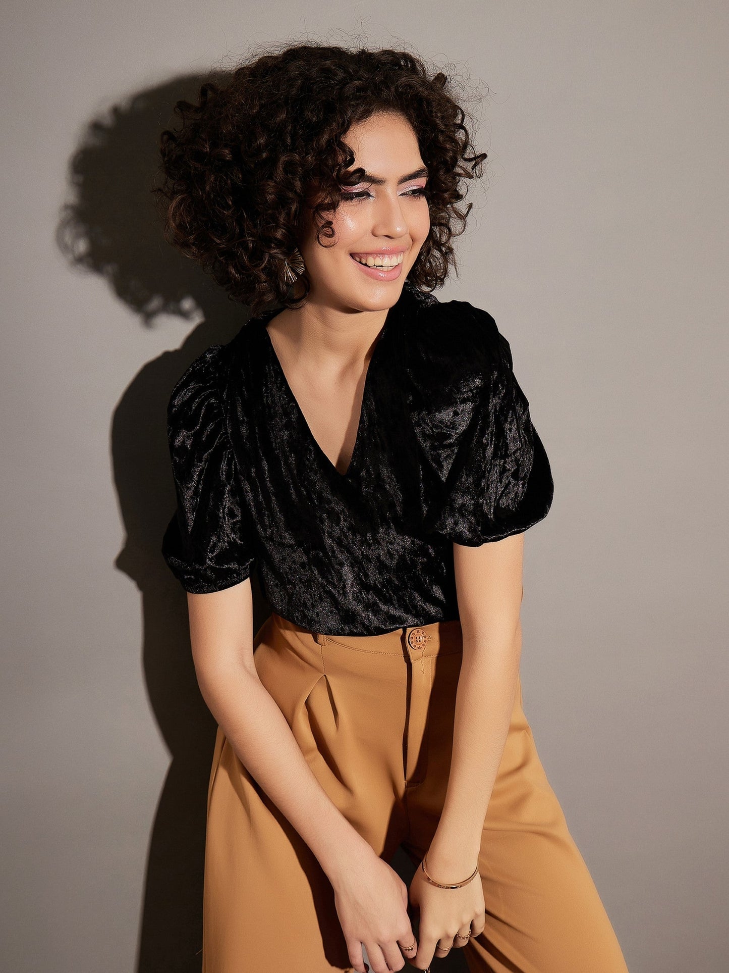 Black Velvet Puff Sleeves Top